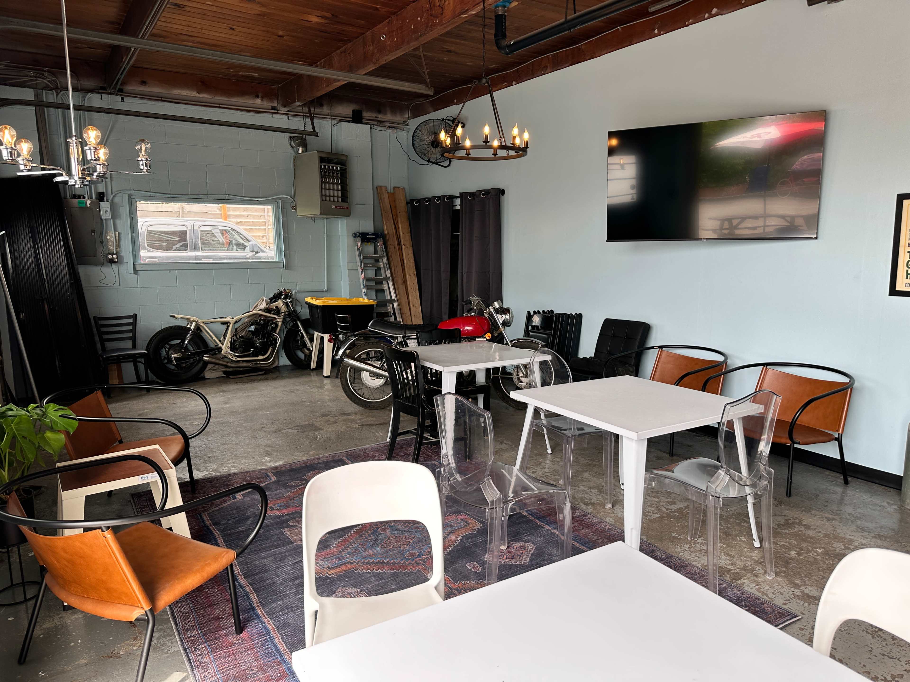 Cafe and Tavern in historic motorcycle service center. Image in Greenwood, Seattle, WA