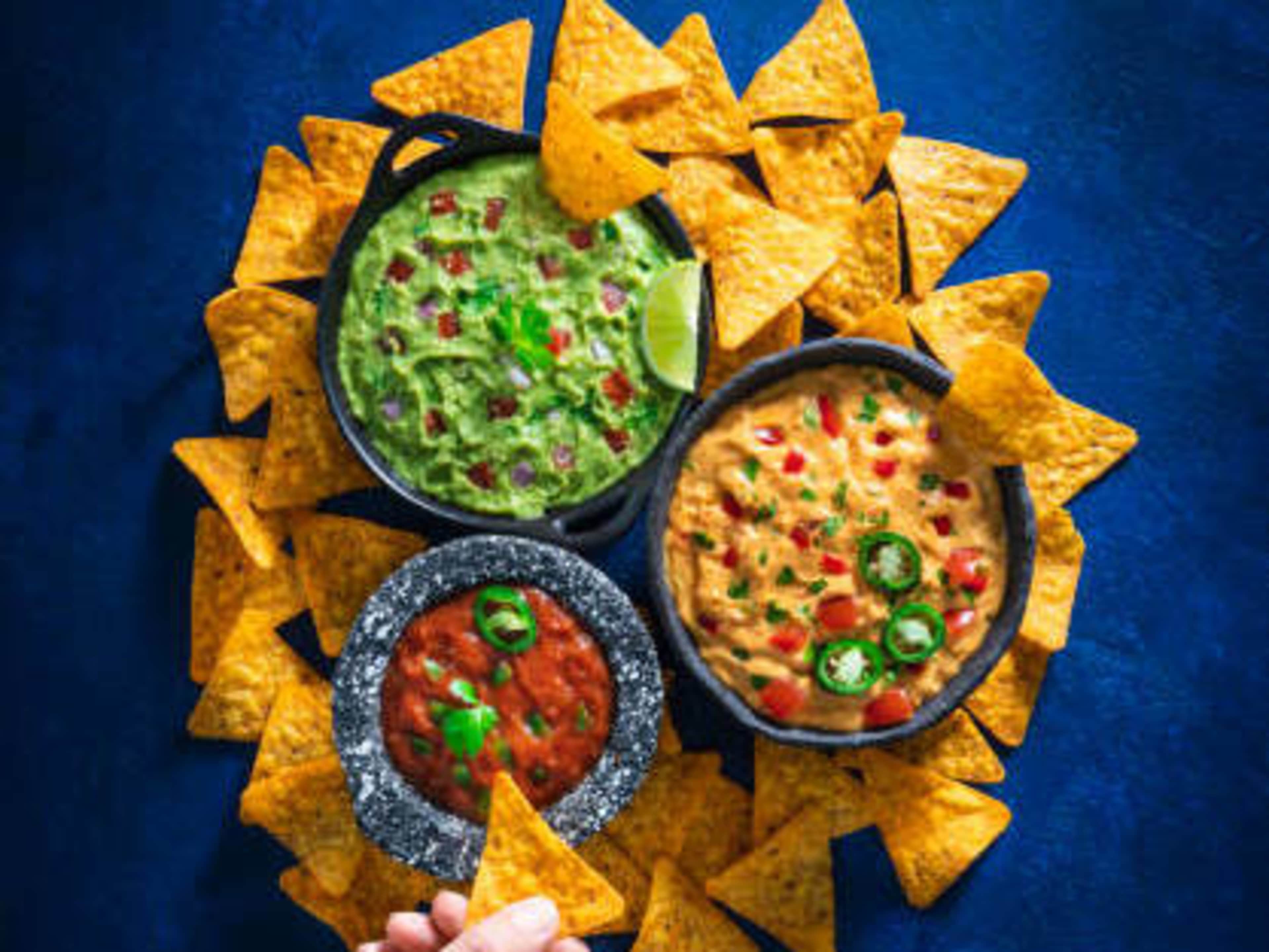 Chip, Salsa, Guac, and Queso