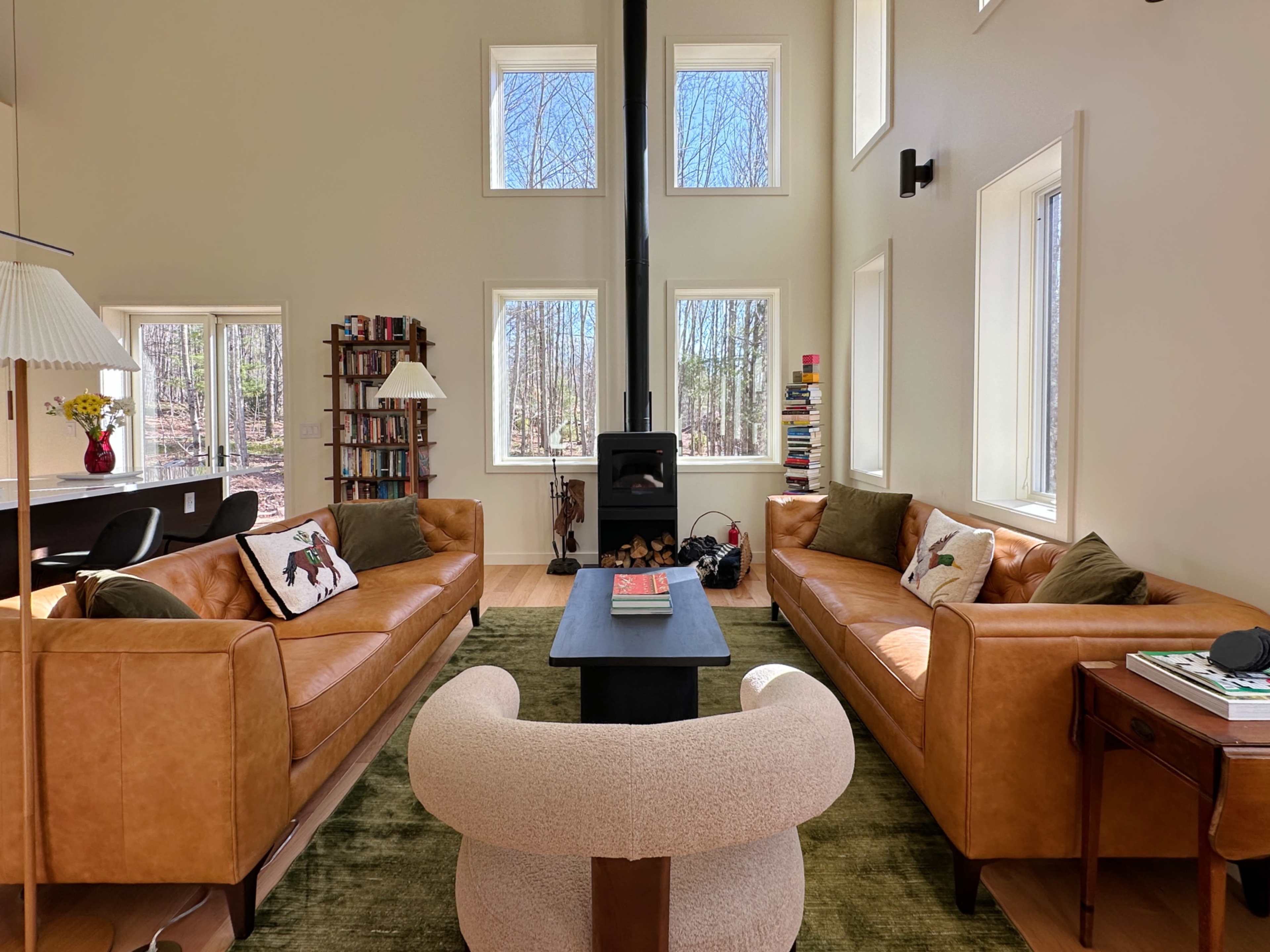 Modern, Bright Cabin with Tons of Windows, Fireplace Image in Jewett, Hunter, NY