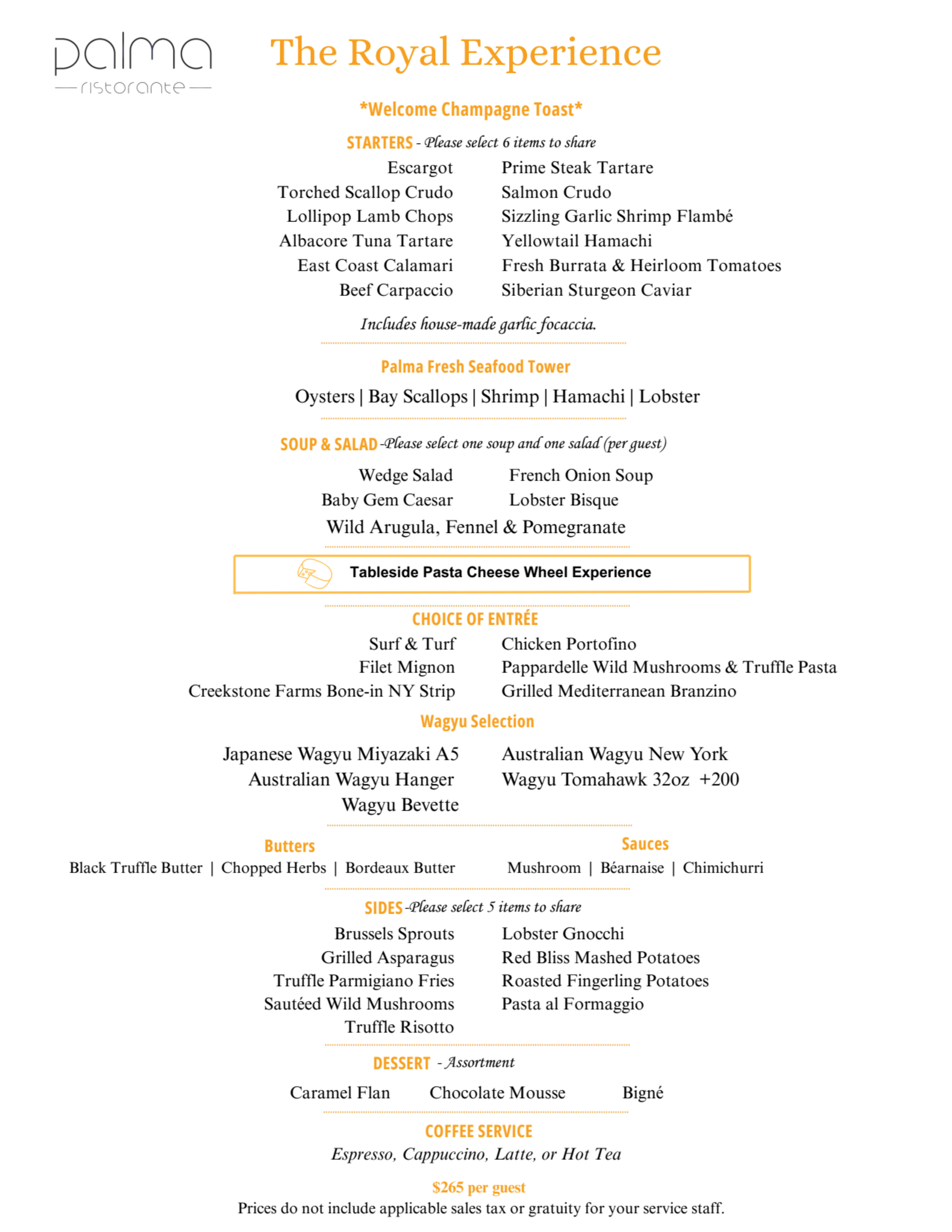 Menu offerings
