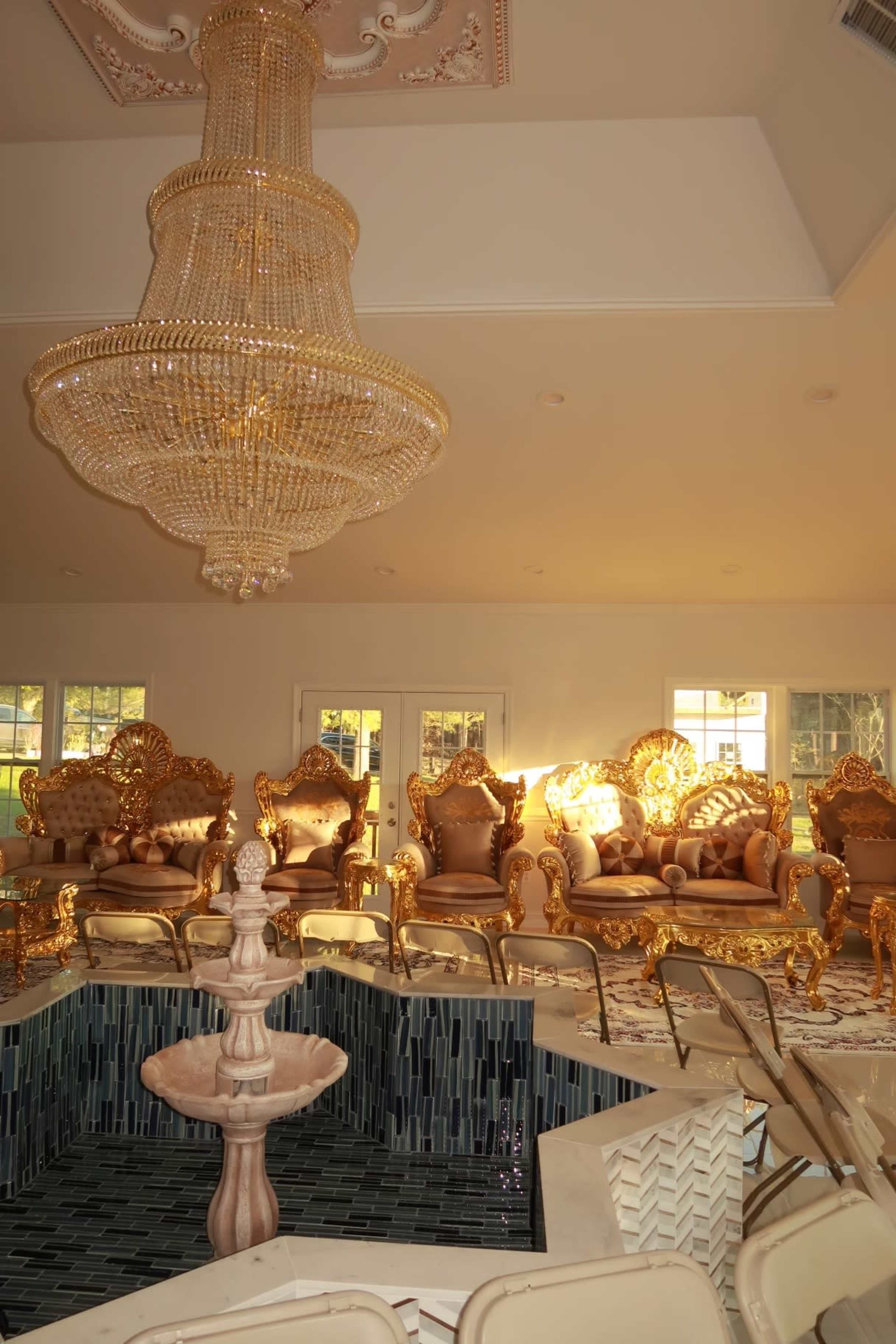 Stunning Dual-Level Event Space in Loudoun County – Elegant Ballroom Theme with Fountain, Kitchenette, and Full Amenities Image in Waterford, Hamilton, VA