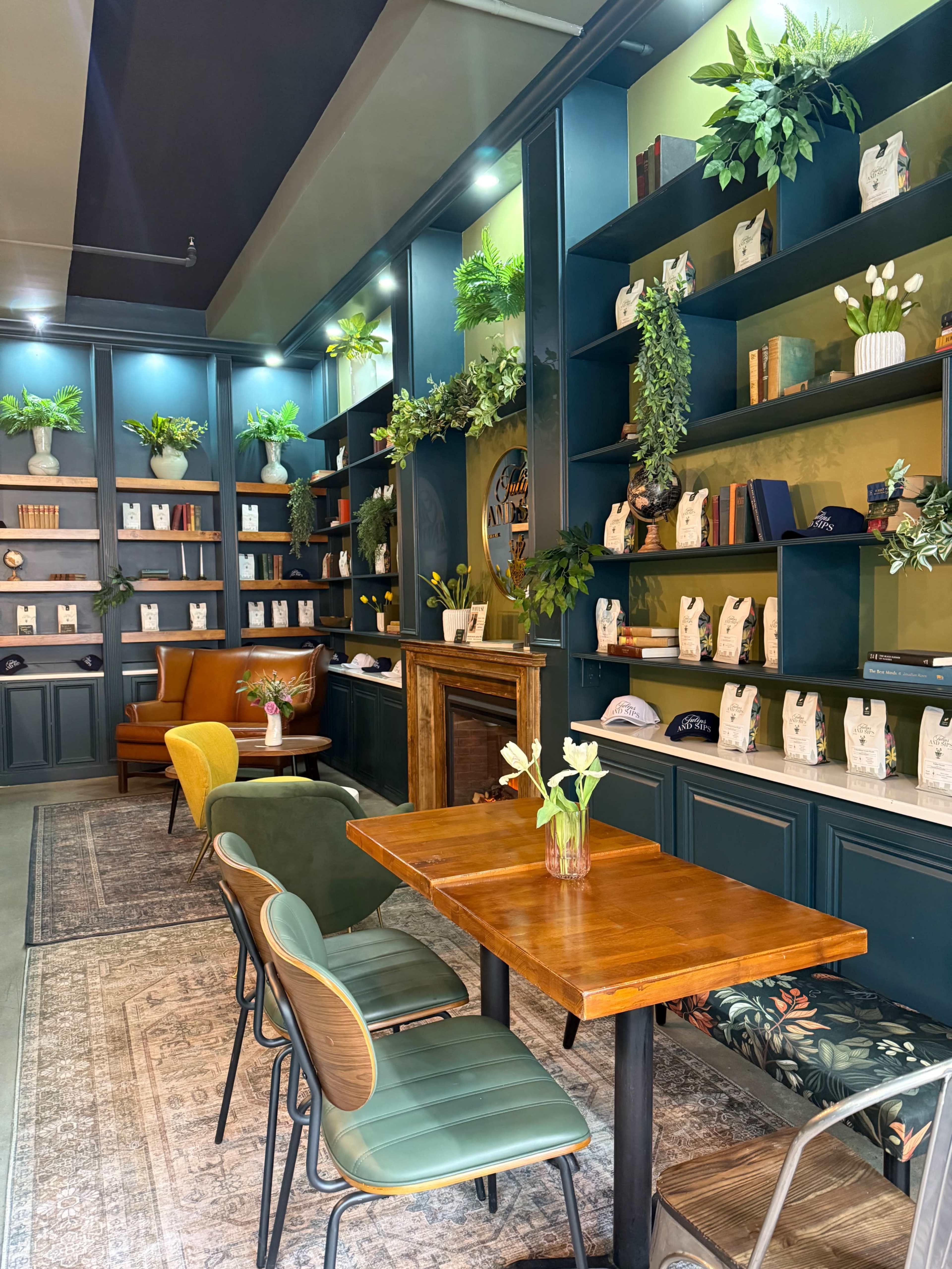 Cozy space with fireplace and books all around. Image in Williamsburg, Brooklyn, NY