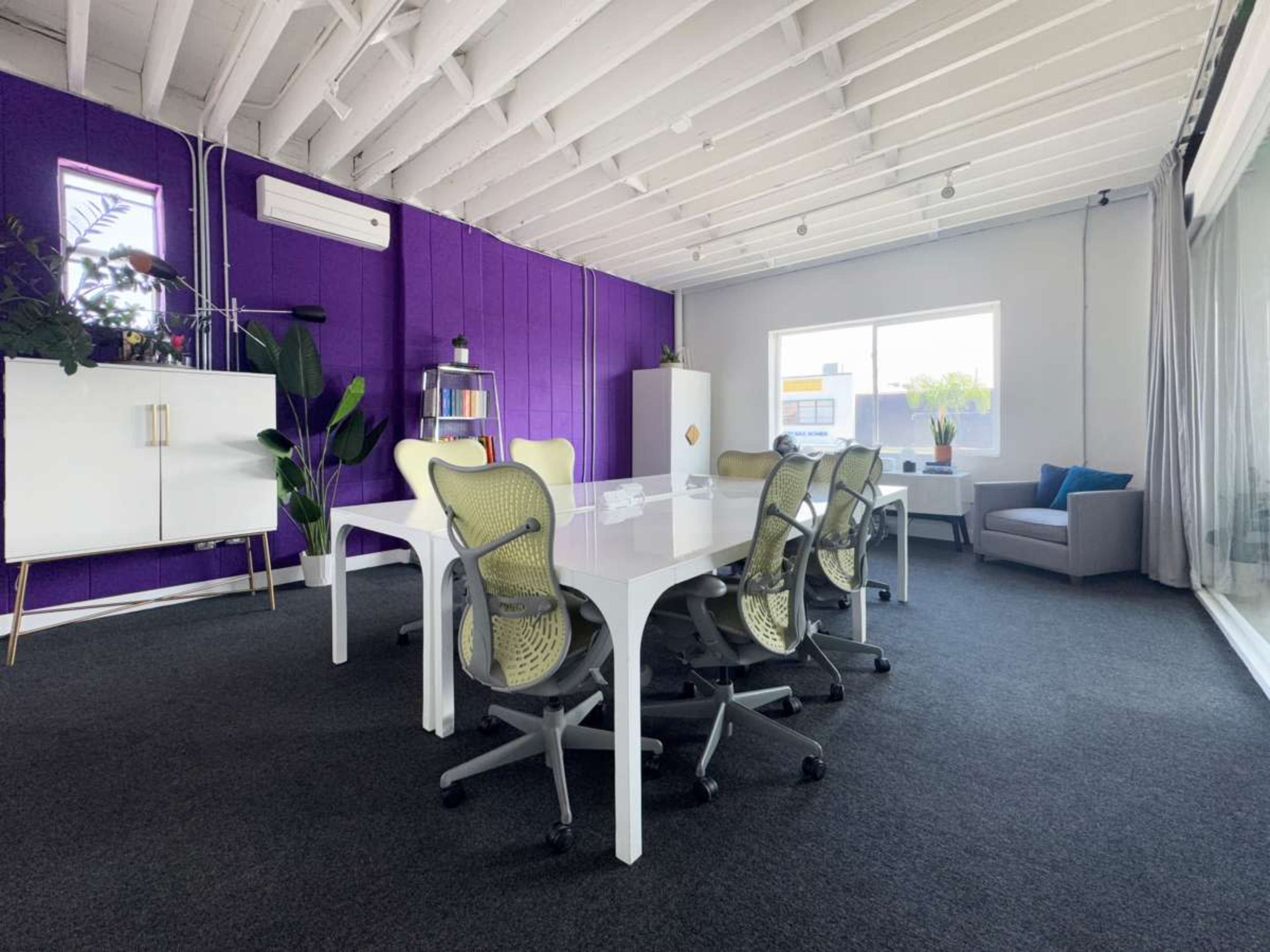 Professional Private Purple Conference Room For 5-7 People with an Apple TV, AC, Free WiFi, Coffee Shop Downstairs near LAX, SoFi, Kia, Intuit Dome Image in Inglewood, Inglewood, CA