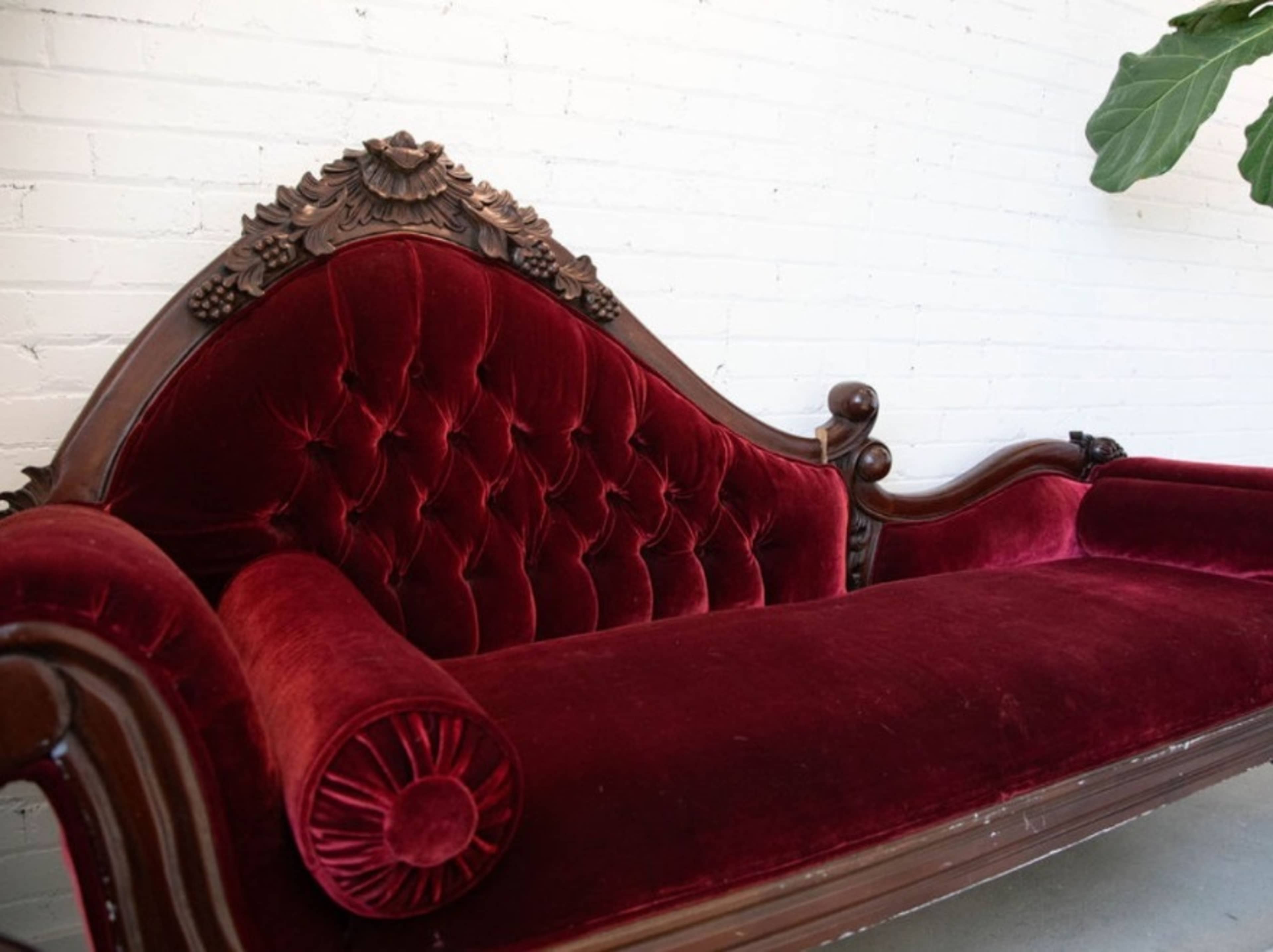 Wine velvet chaise lounge