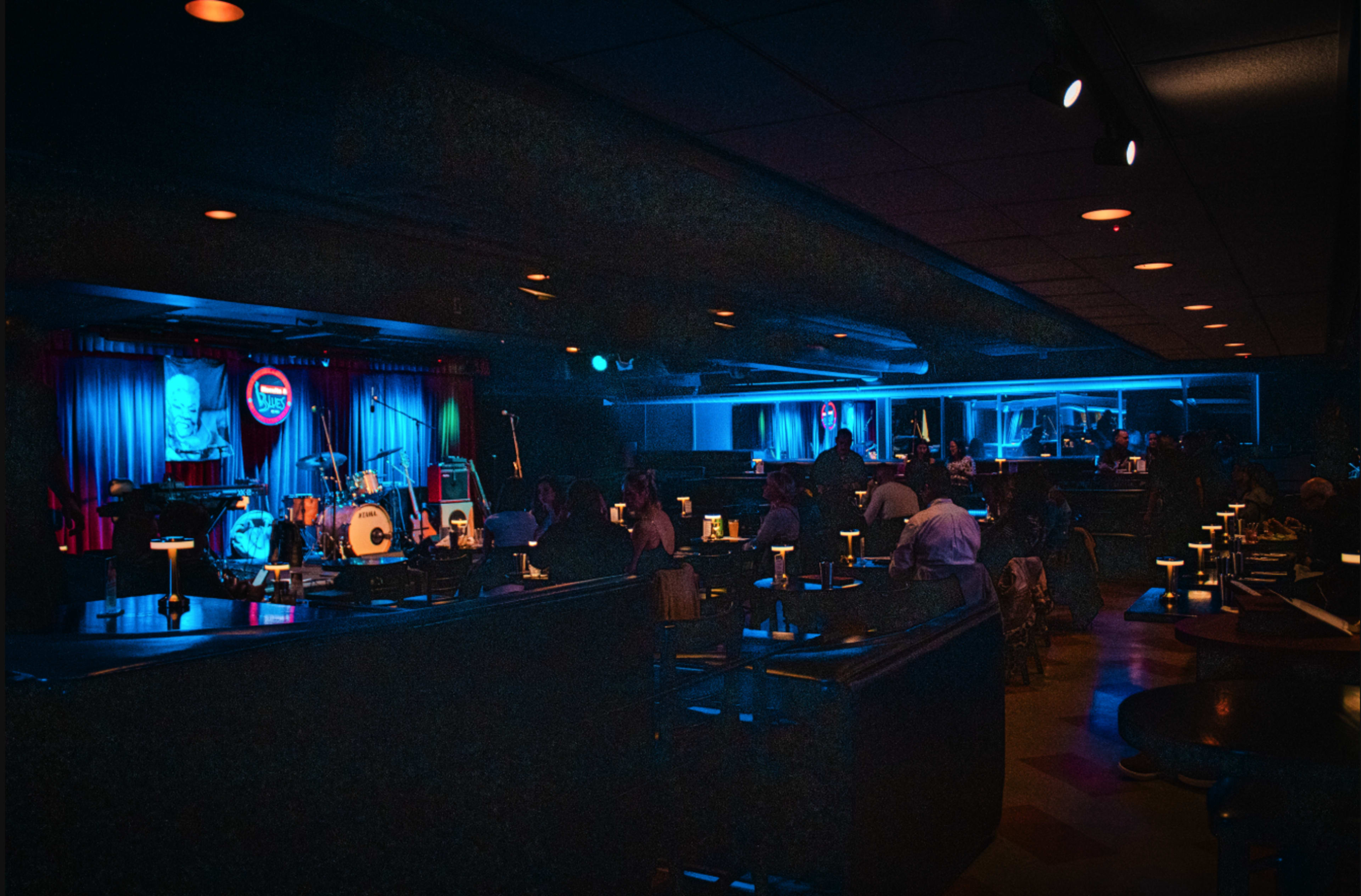 Basement speakeasy style cabaret club setting with stage. Image in Lower Nob Hill, San Francisco, CA