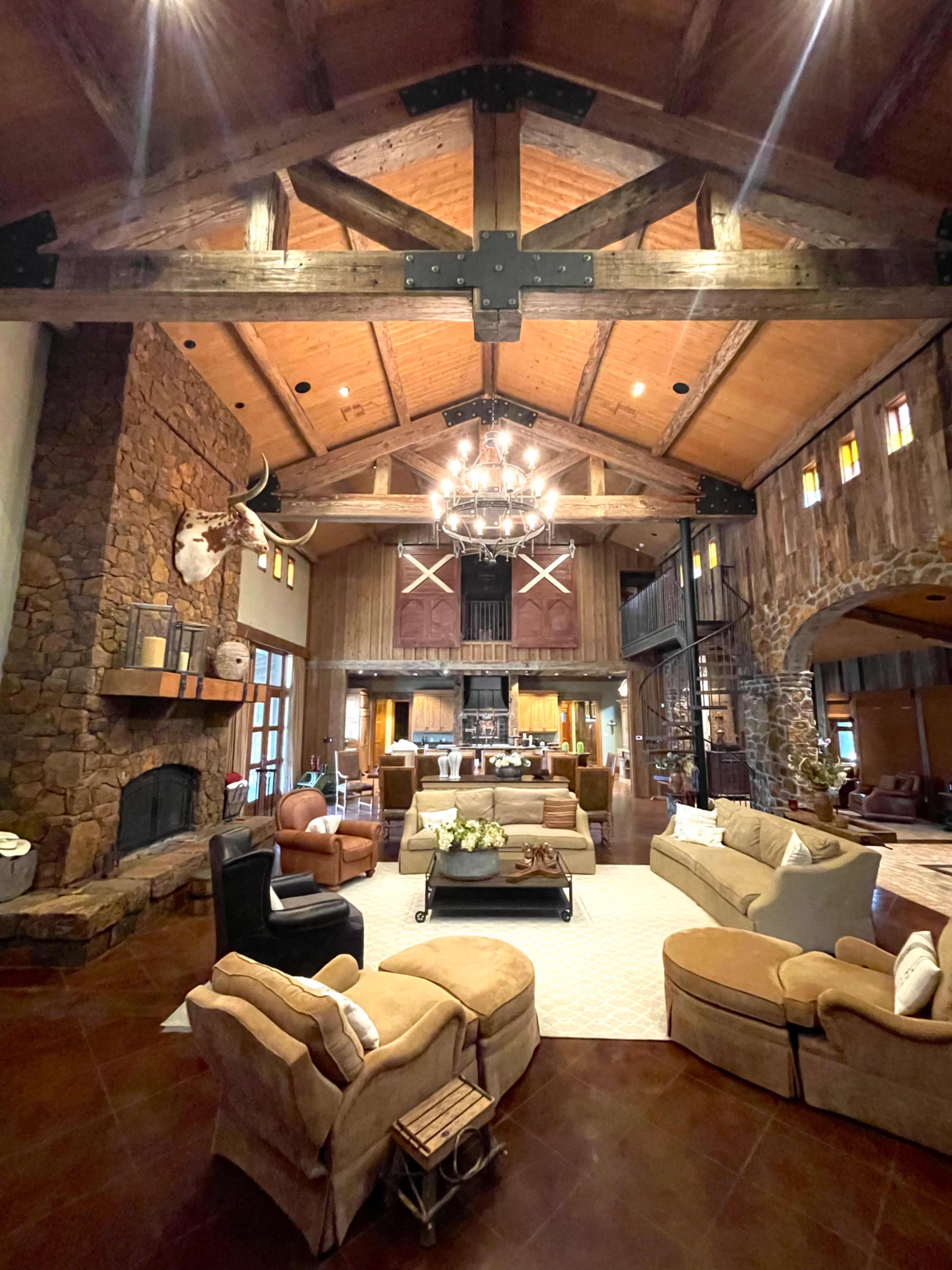 Luxury Cattle Ranch / Farm with Stone Lodge, Log Cabins and Lake. Image in Marquez, Marquez, TX