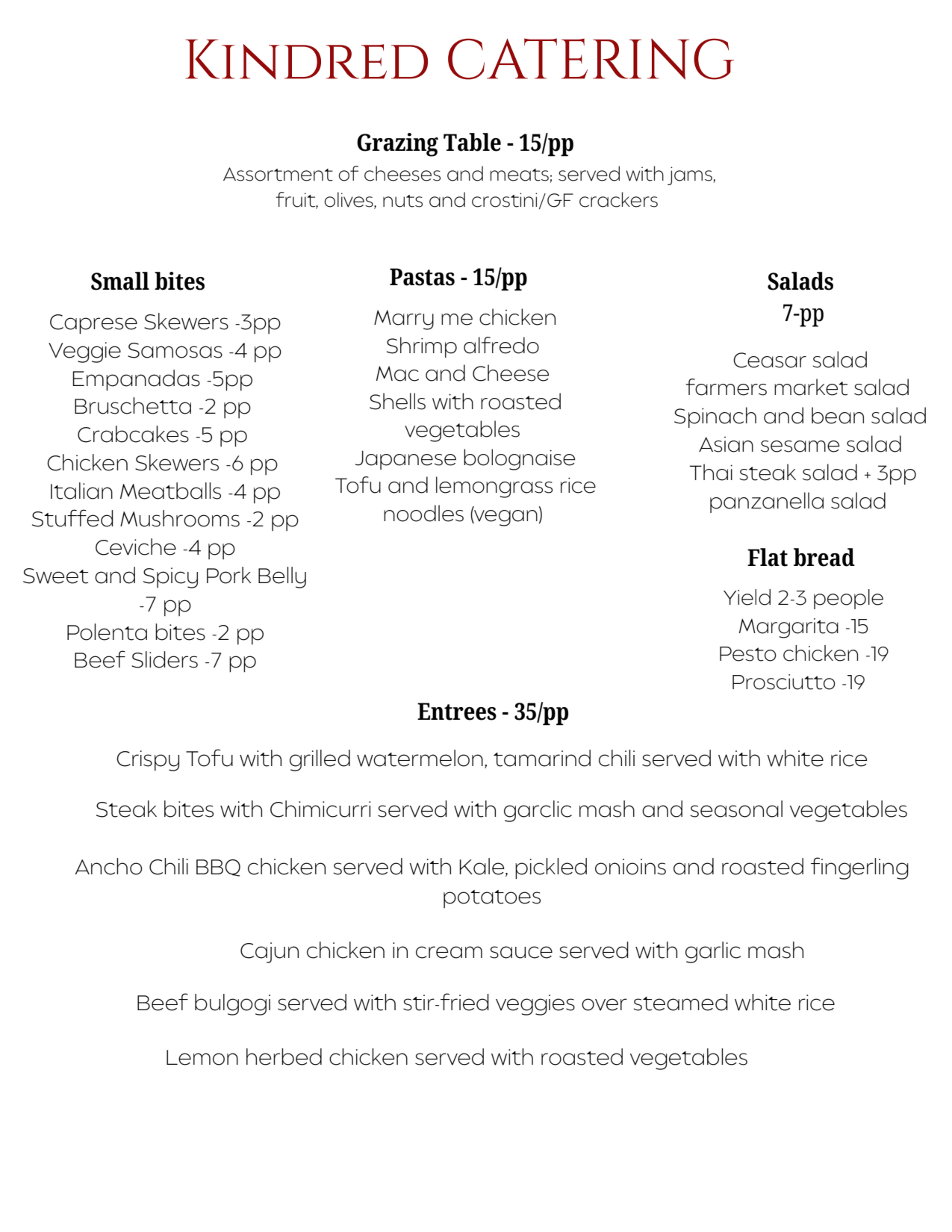Menu offerings
