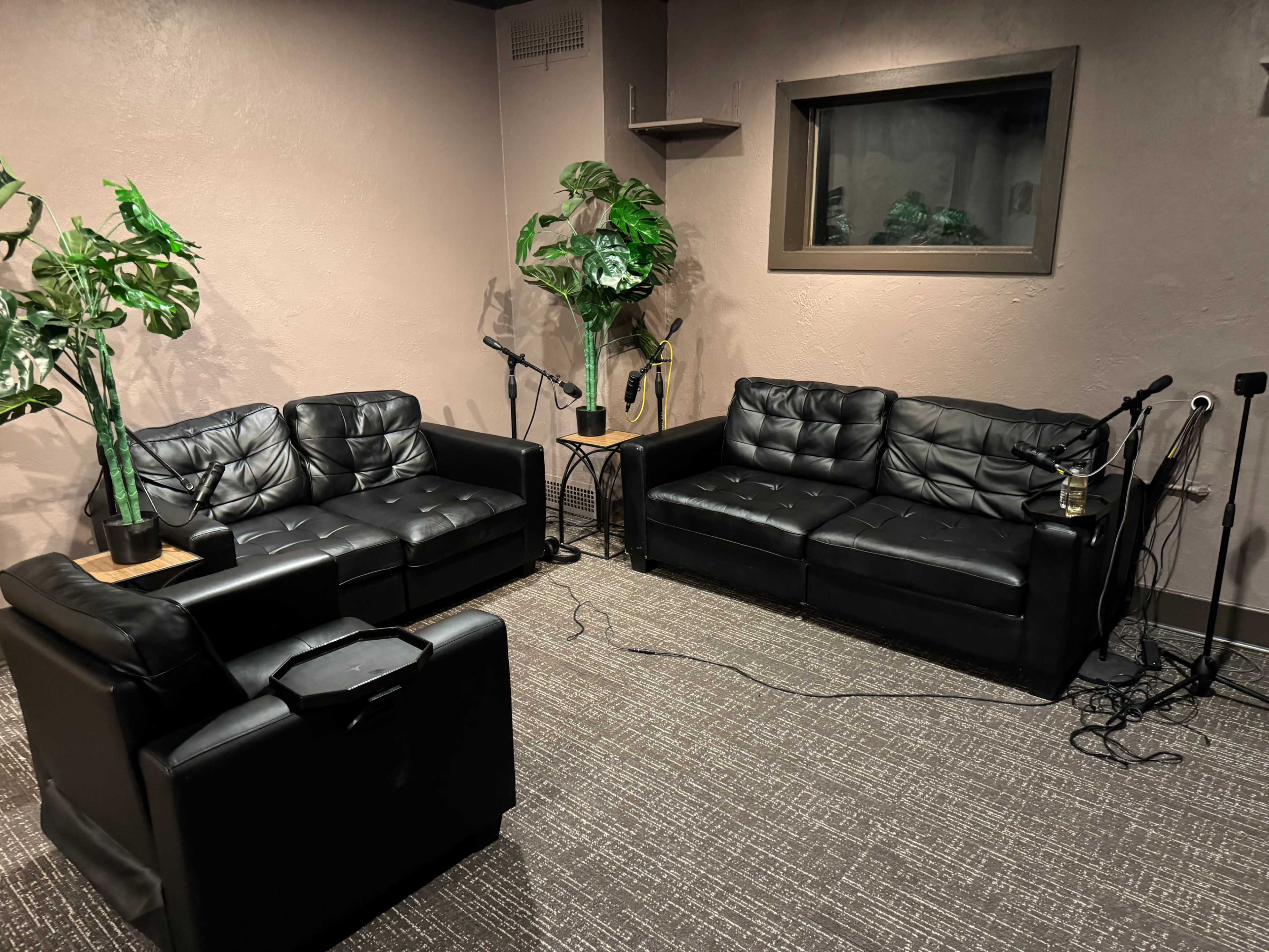Professional podcast studio set up for both audio and video with engineer on site Image in East English Village, Detroit, MI
