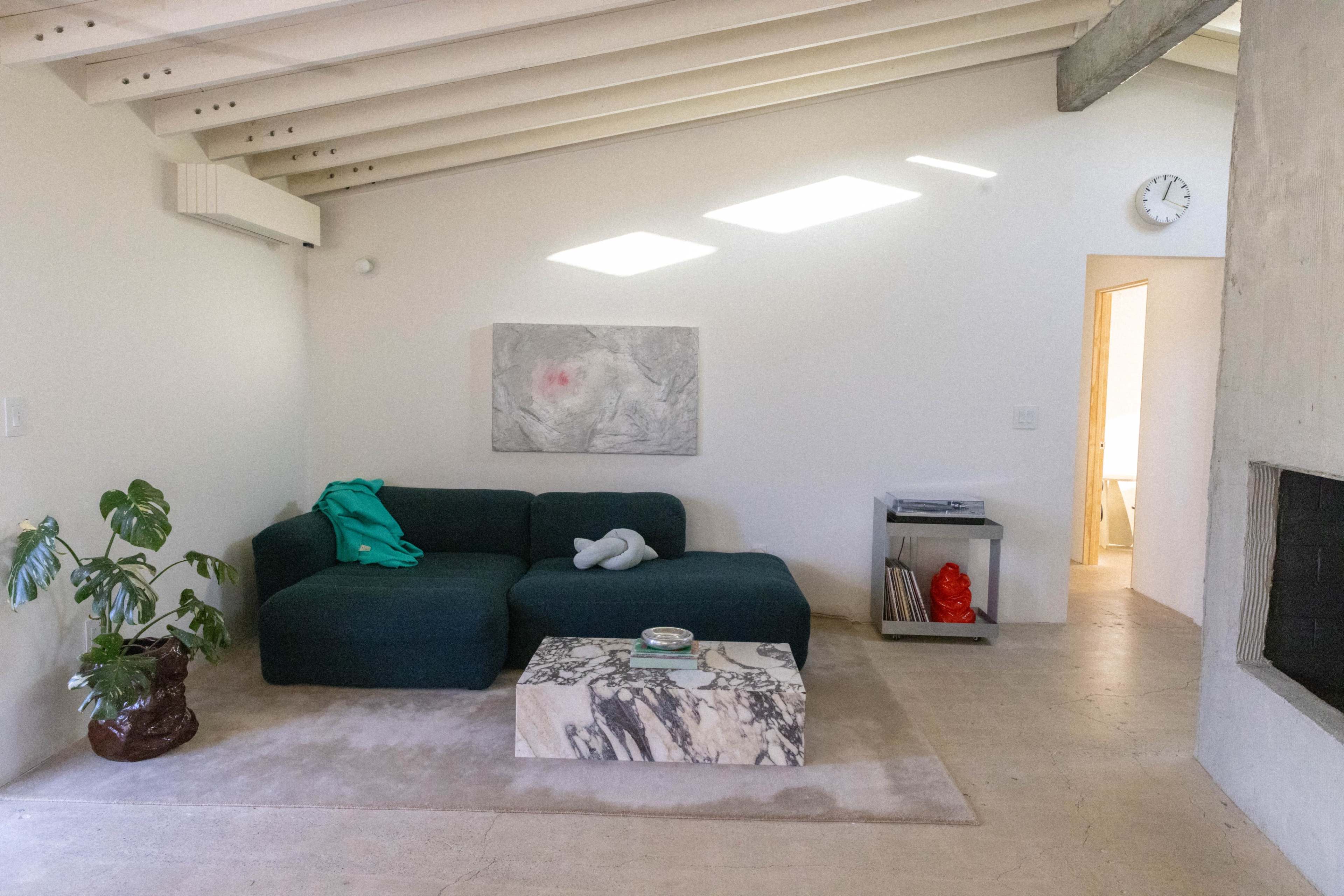 Naturally lit Coastal Ranch with danish kitchen, stainless steel and colorful plywood furniture Image in College Park, Costa Mesa, CA