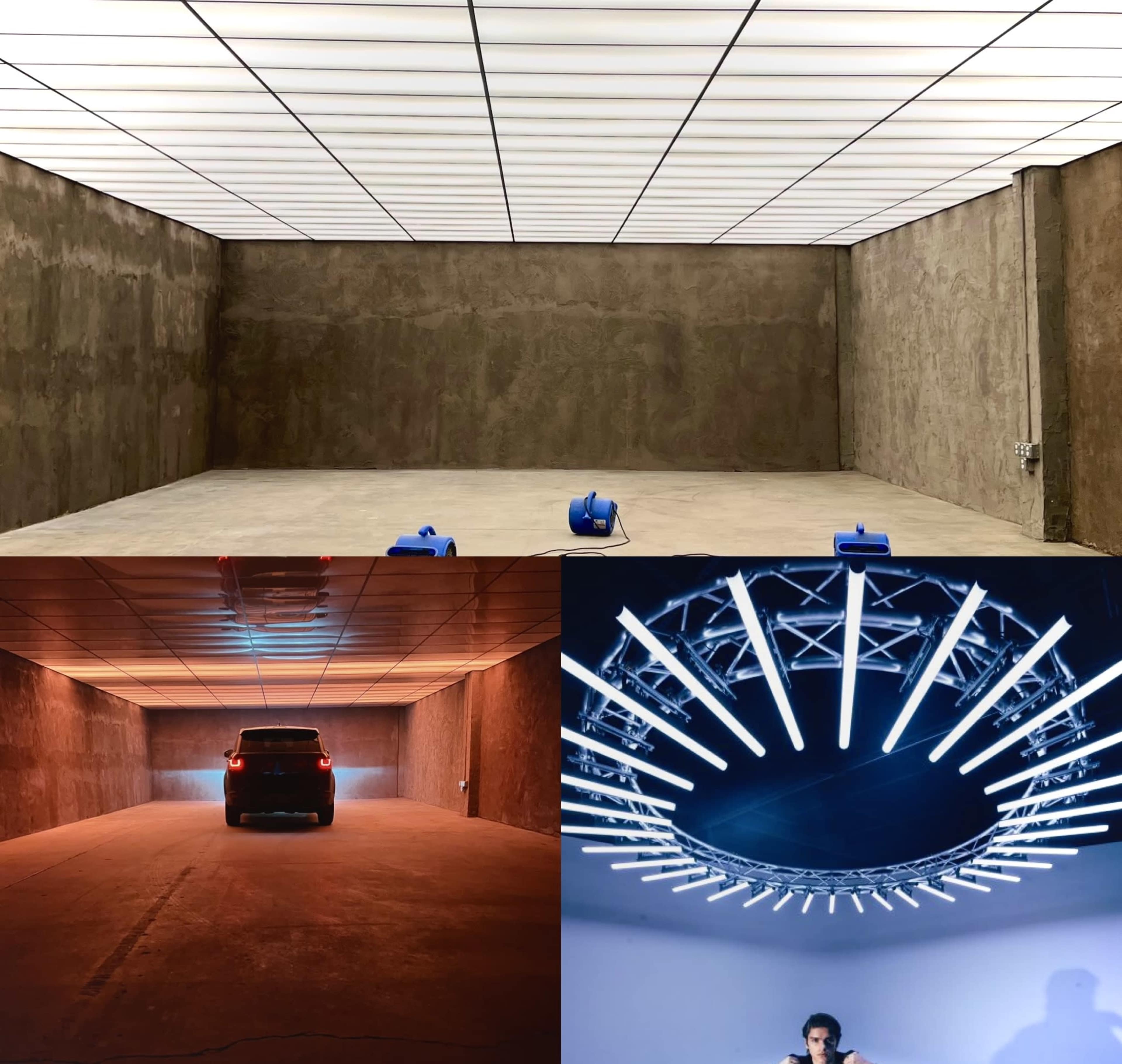 Spectacular Architectural  Space with 2 Light Grids- Production Grade DMX Light Panels & Circular Astera both can be fully White or RGB, Dimmable,solid. motion, strobes ,over Concrete Walls. 5k sq ft.-Car Shoots,Sound Shoots, Conference room, bunker. Full HVAC . Image in South Los Angeles, Los Angeles, CA