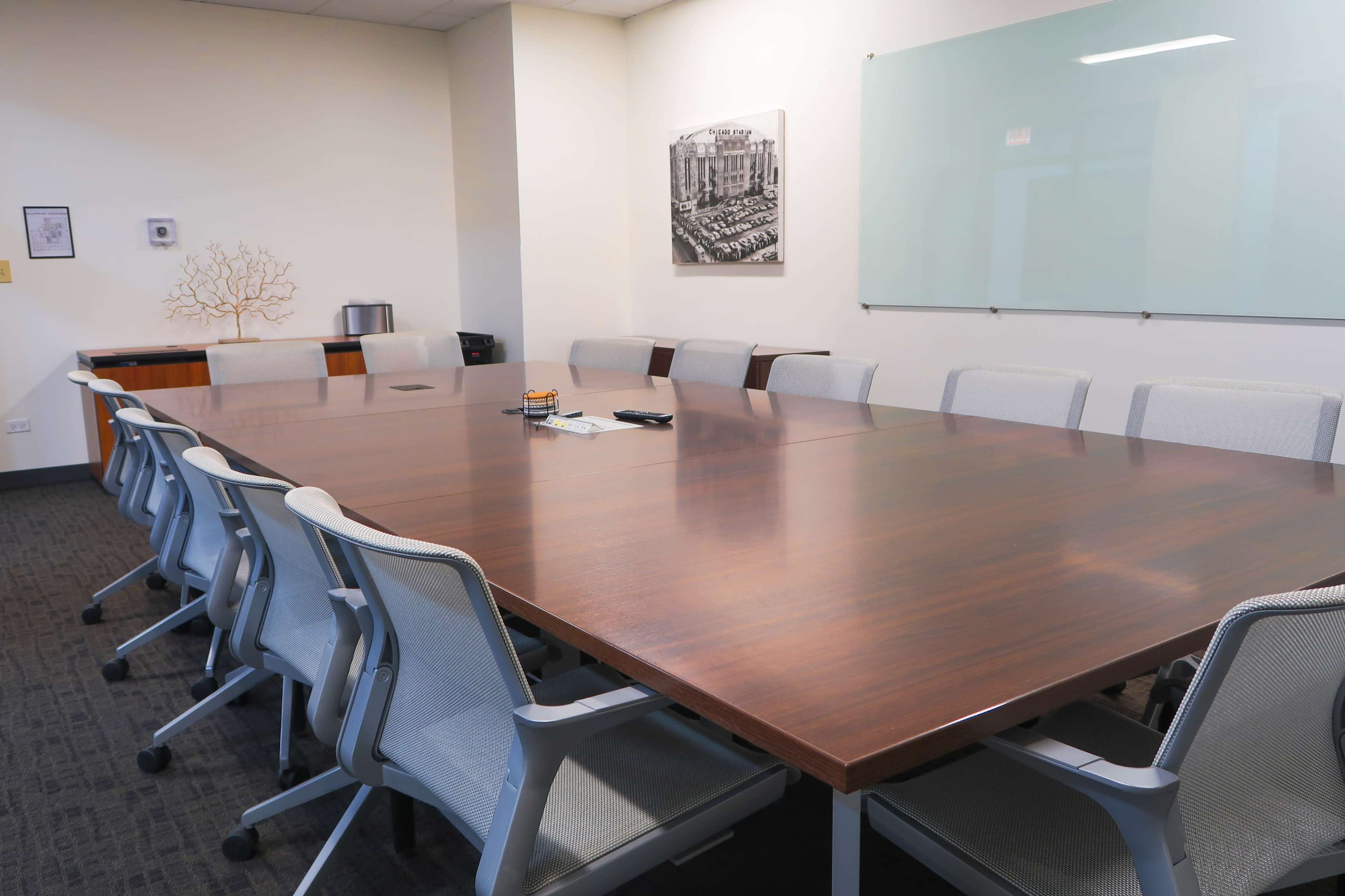 Professional 14-person Meeting Room with 100 inch TV Image in Jefferson Park, Chicago, IL