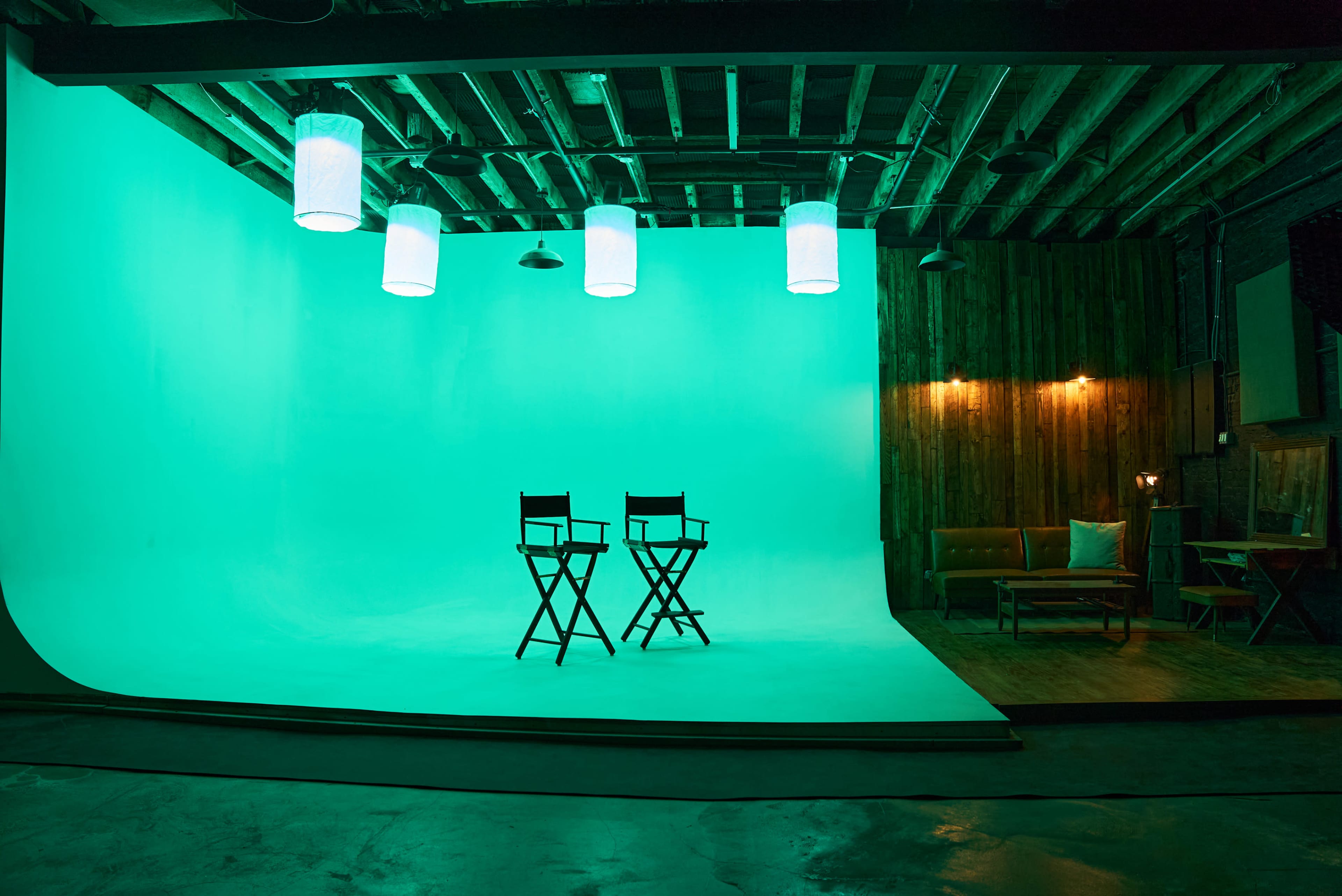 Creative Industrial film studio with pre lit RGB cyclorama Image in East New York, Brooklyn, NY