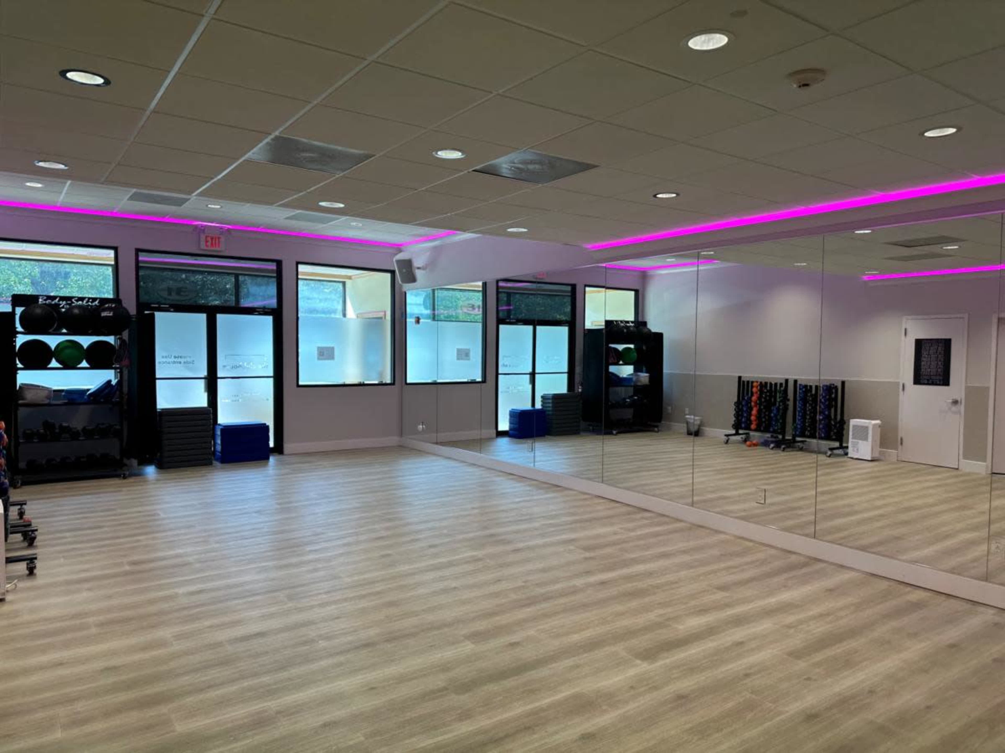 Open Luxe Fitness/Dance Studio with Neon Lighting Image in Summit, Summit, NJ