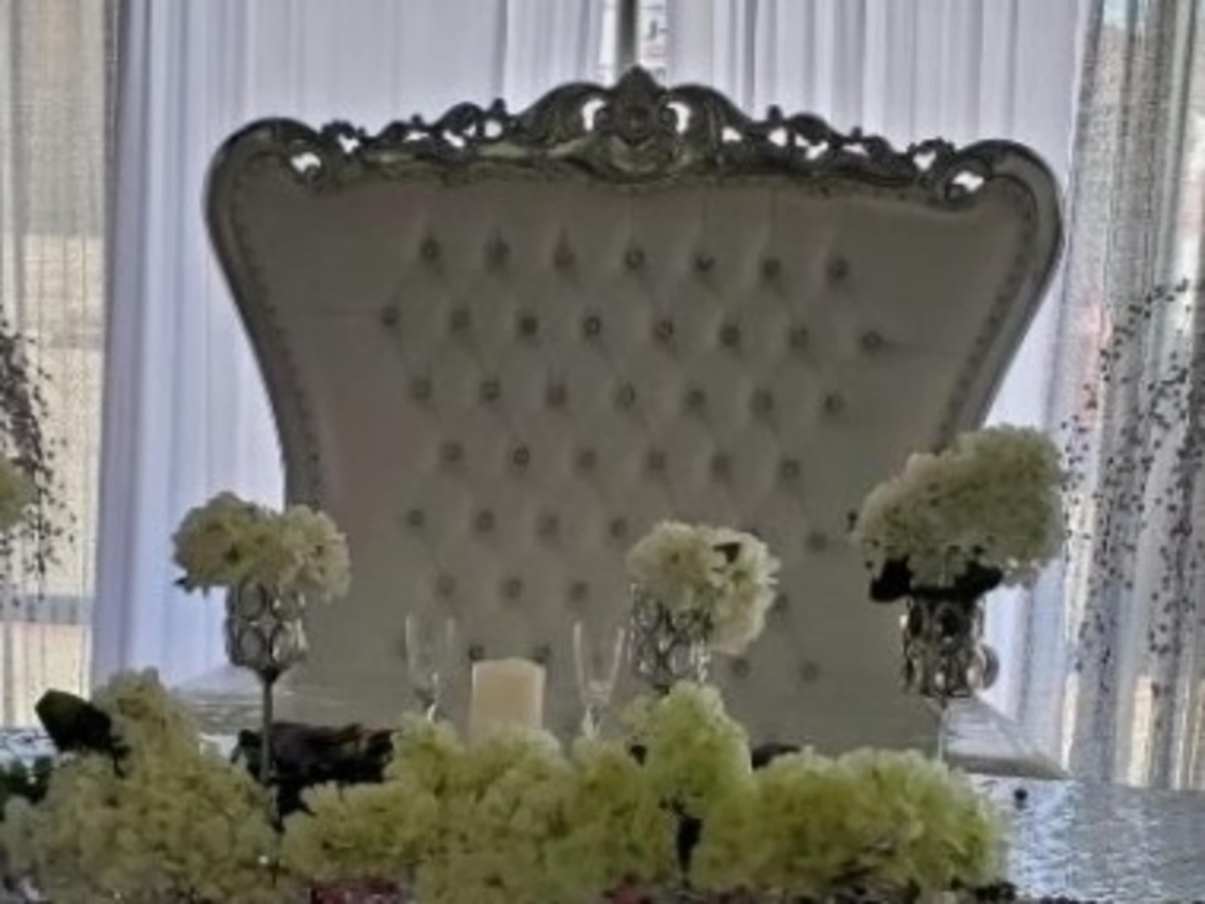 Silver and white throne settee 