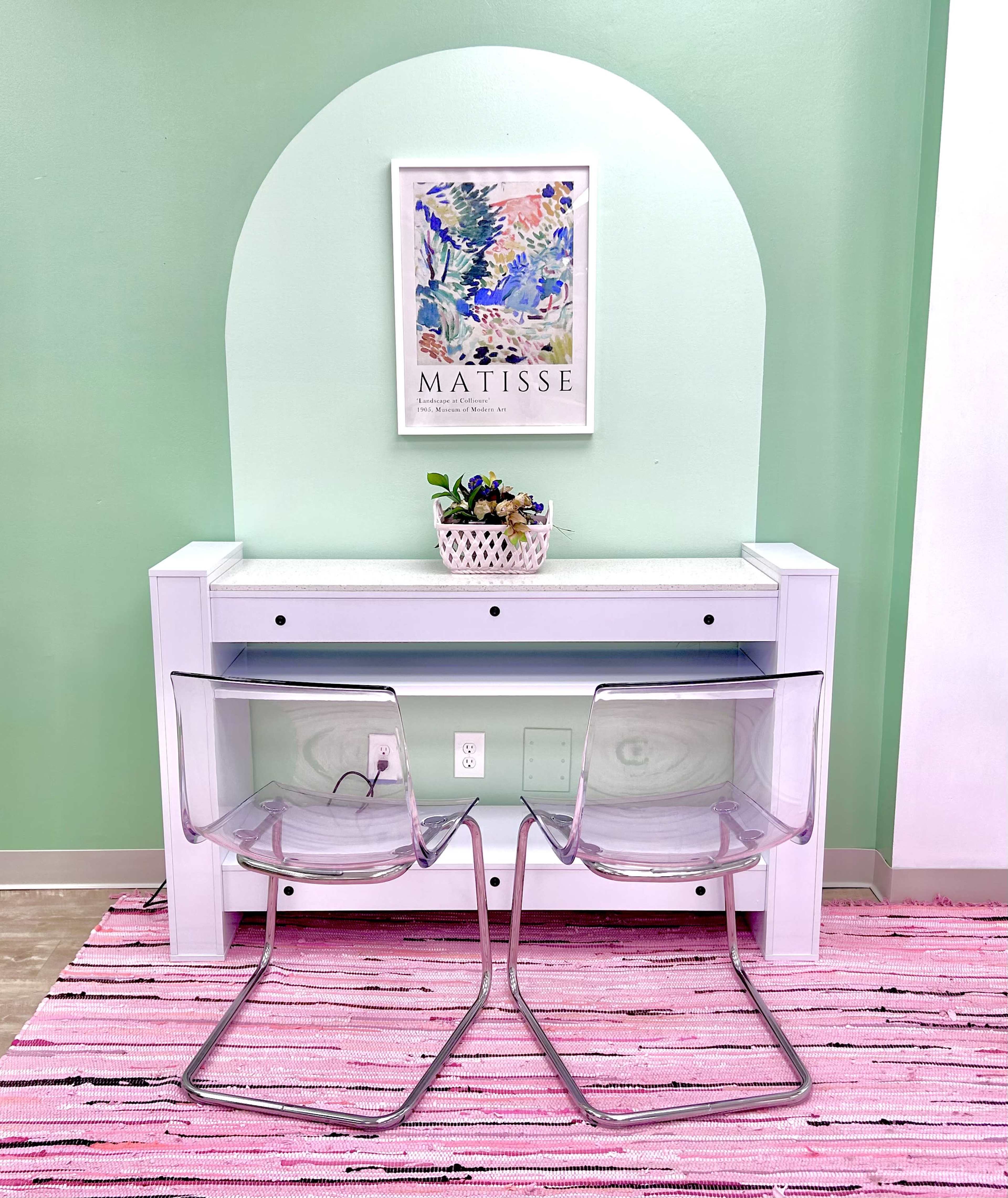 Suburban, retro modern nail salon with bright and colorful decor. Image in , Marietta, GA