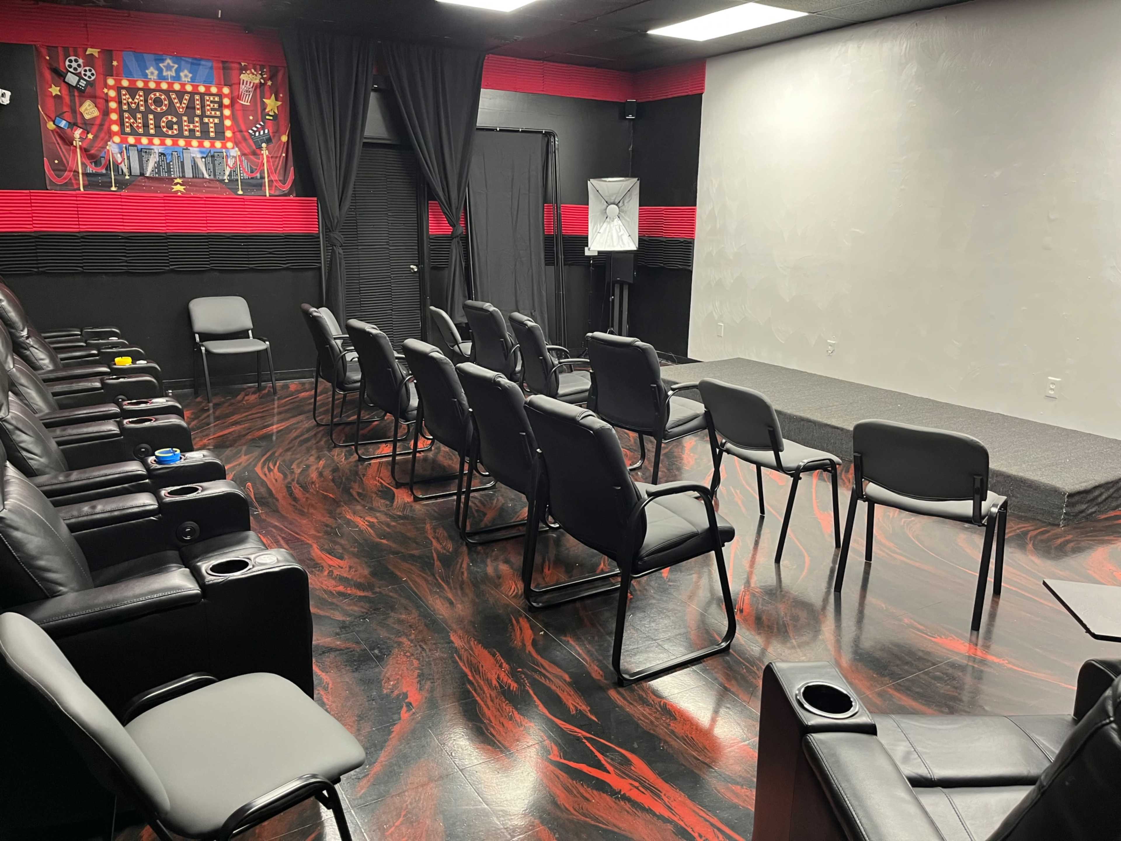 Universal rental space located just 5 to 15 minutes from five of the Seven cities depending on your direction. With this unique media room setup, the sky is the limit. Use your creativity to decorate how you want for any occasion. Image in Indian River, Chesapeake, VA