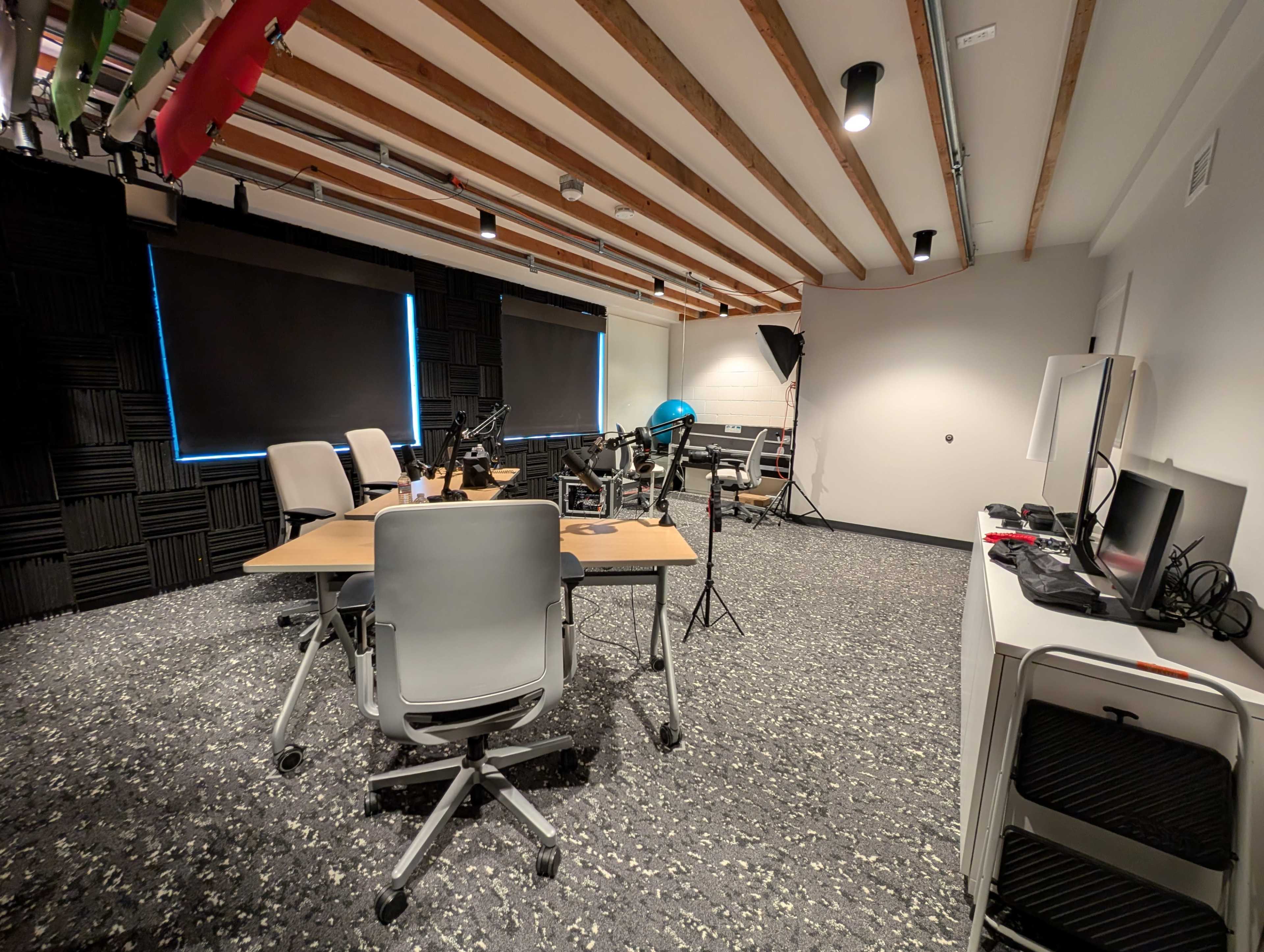 Downtown-Adjacent Podcast Studio with variable backdrops and Bay View Image in Sherman Heights, San Diego, CA