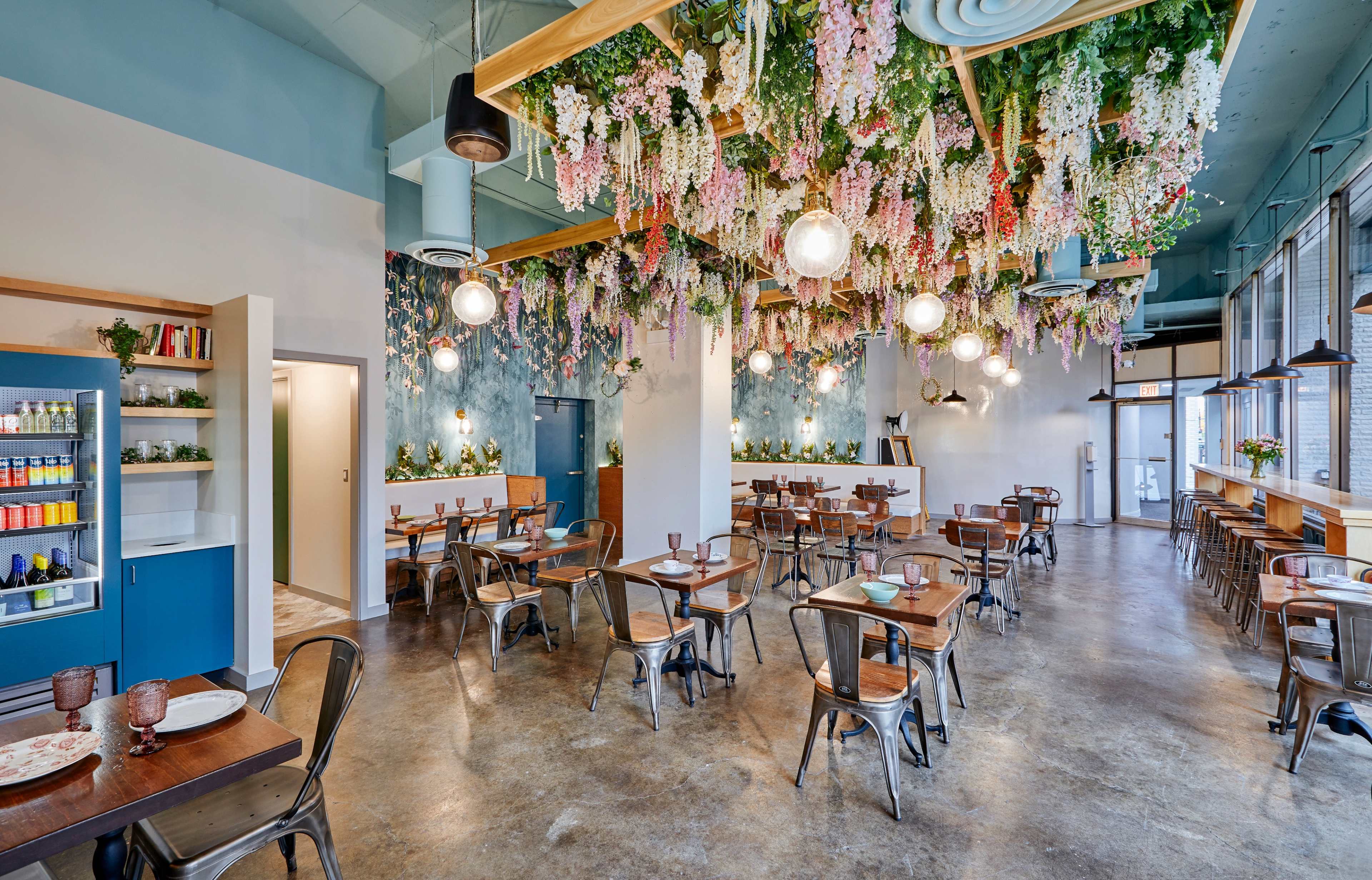 Restaurant Space with Hanging Flower Garden Image in Lake View, Chicago, IL