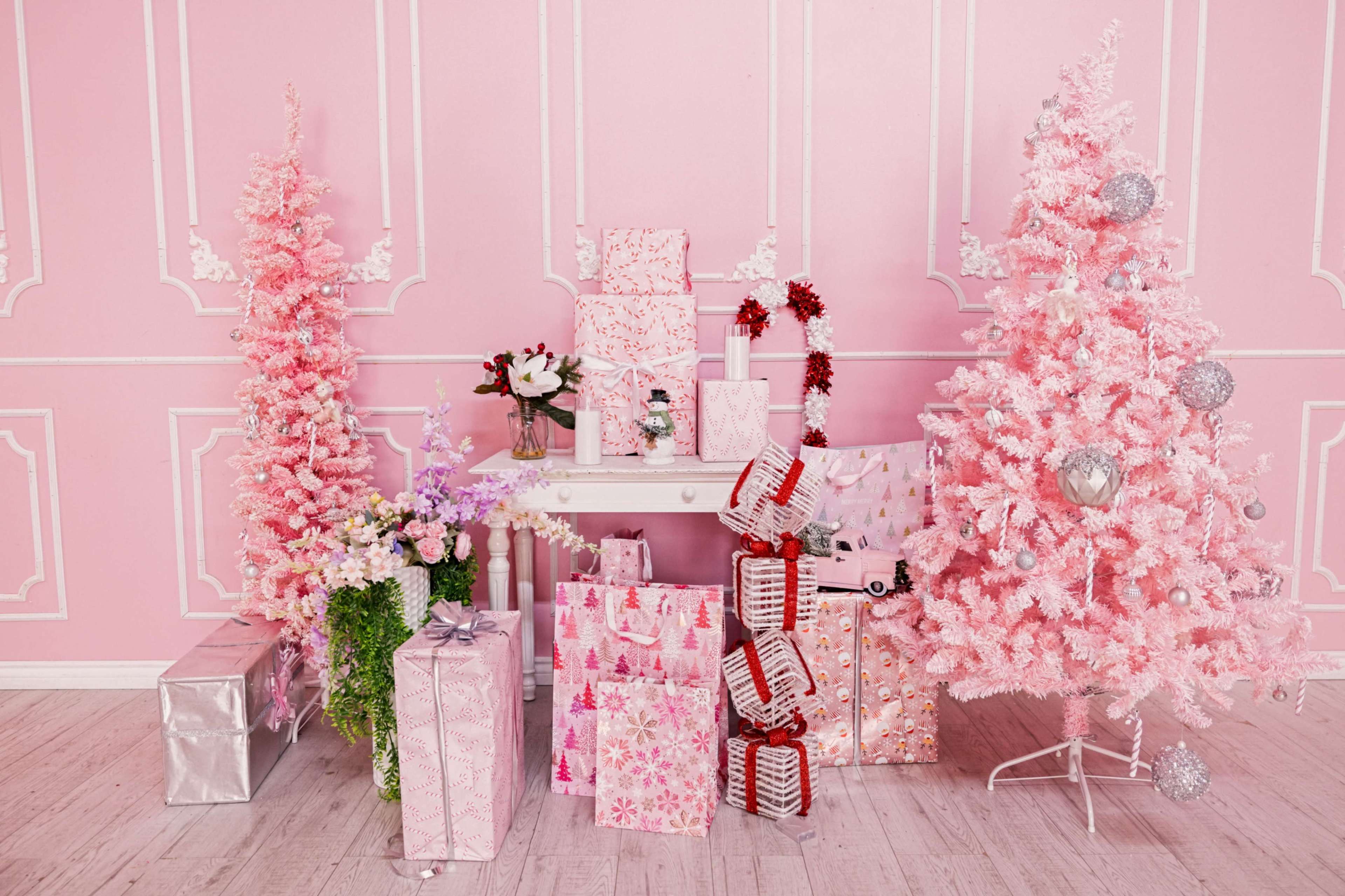 Barbie themed pink photo studio with soft light & hardwood floors, Christmas Tree, decorated piano and a pink telephone booth - Astoria 3 Image in Astoria, Astoria, NY