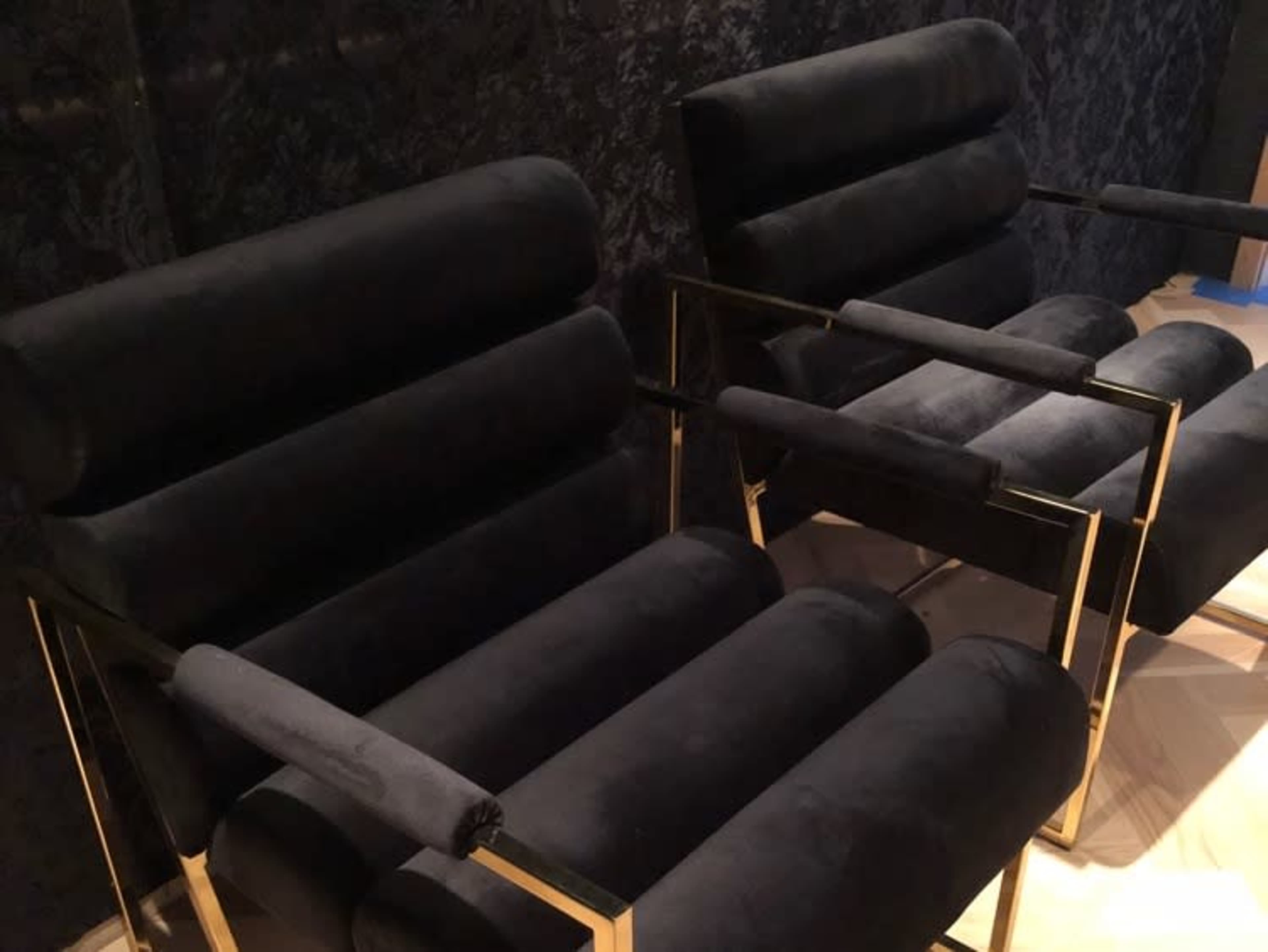 2 modern black velvet chairs 