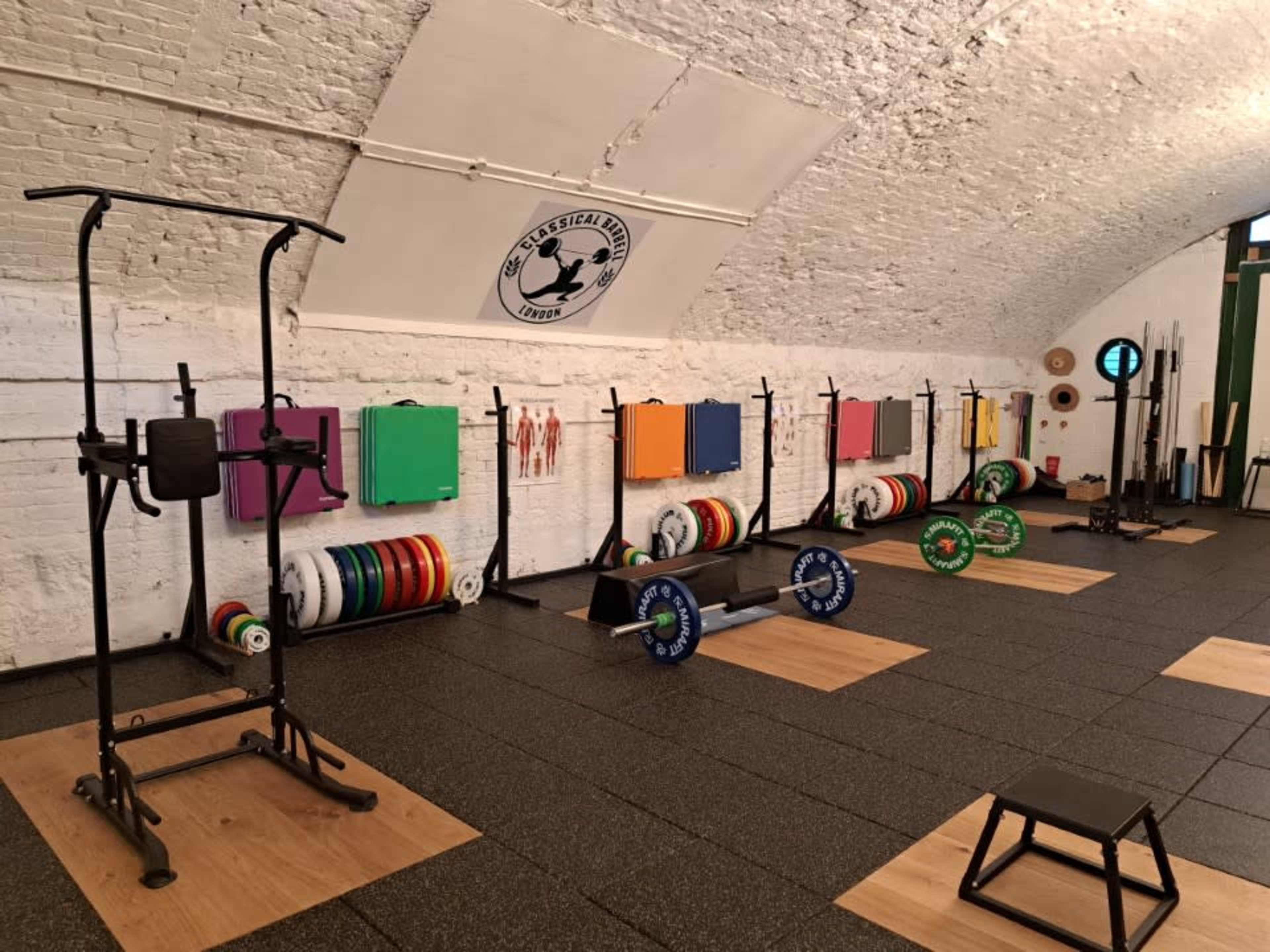 East London Olympic Weightlifting Gym with Chandeliers Image in London, London, ENG