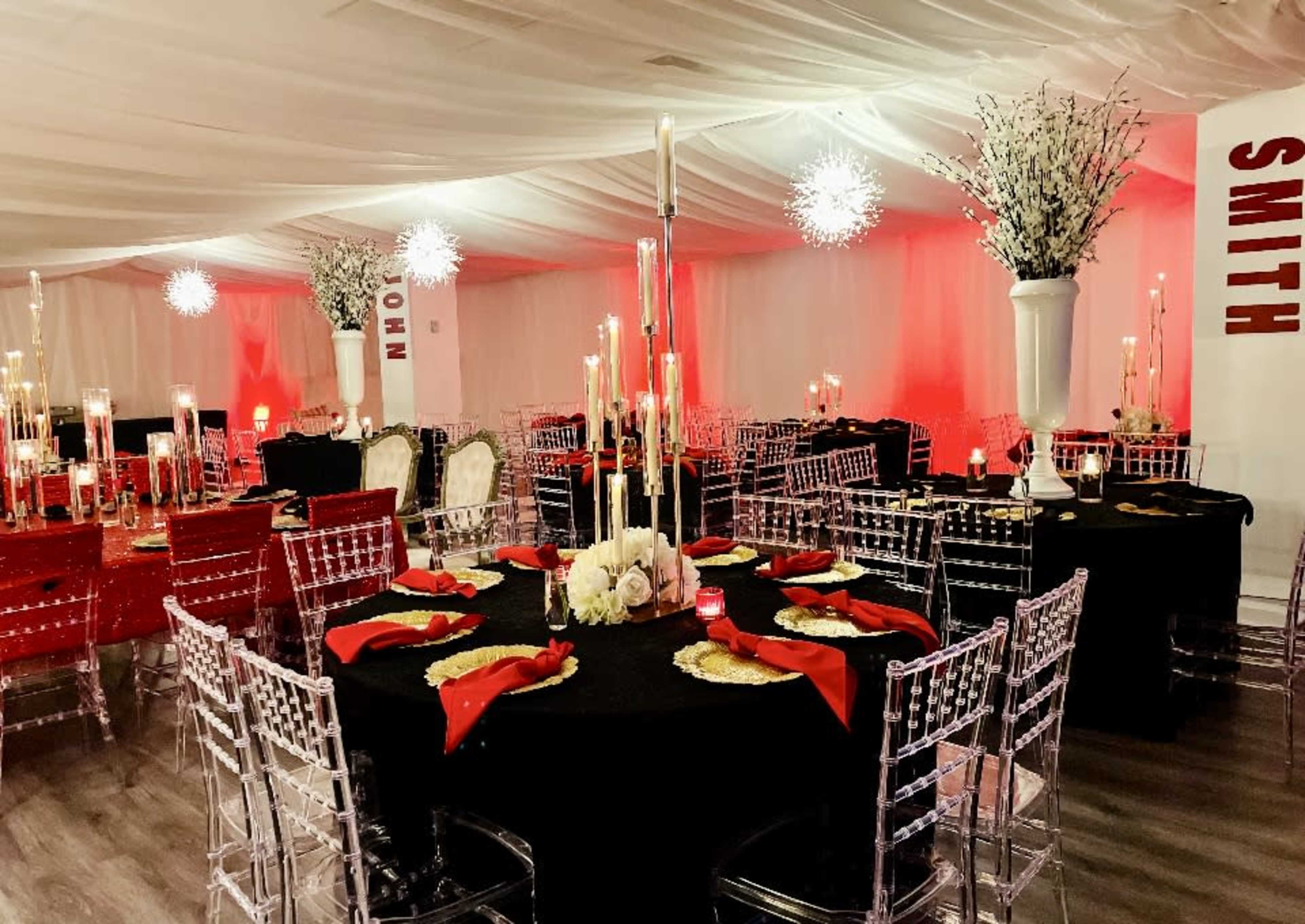 Intimate All-White Event Space with Draping & Chandeliers Image in Northwest Dallas, Dallas, TX