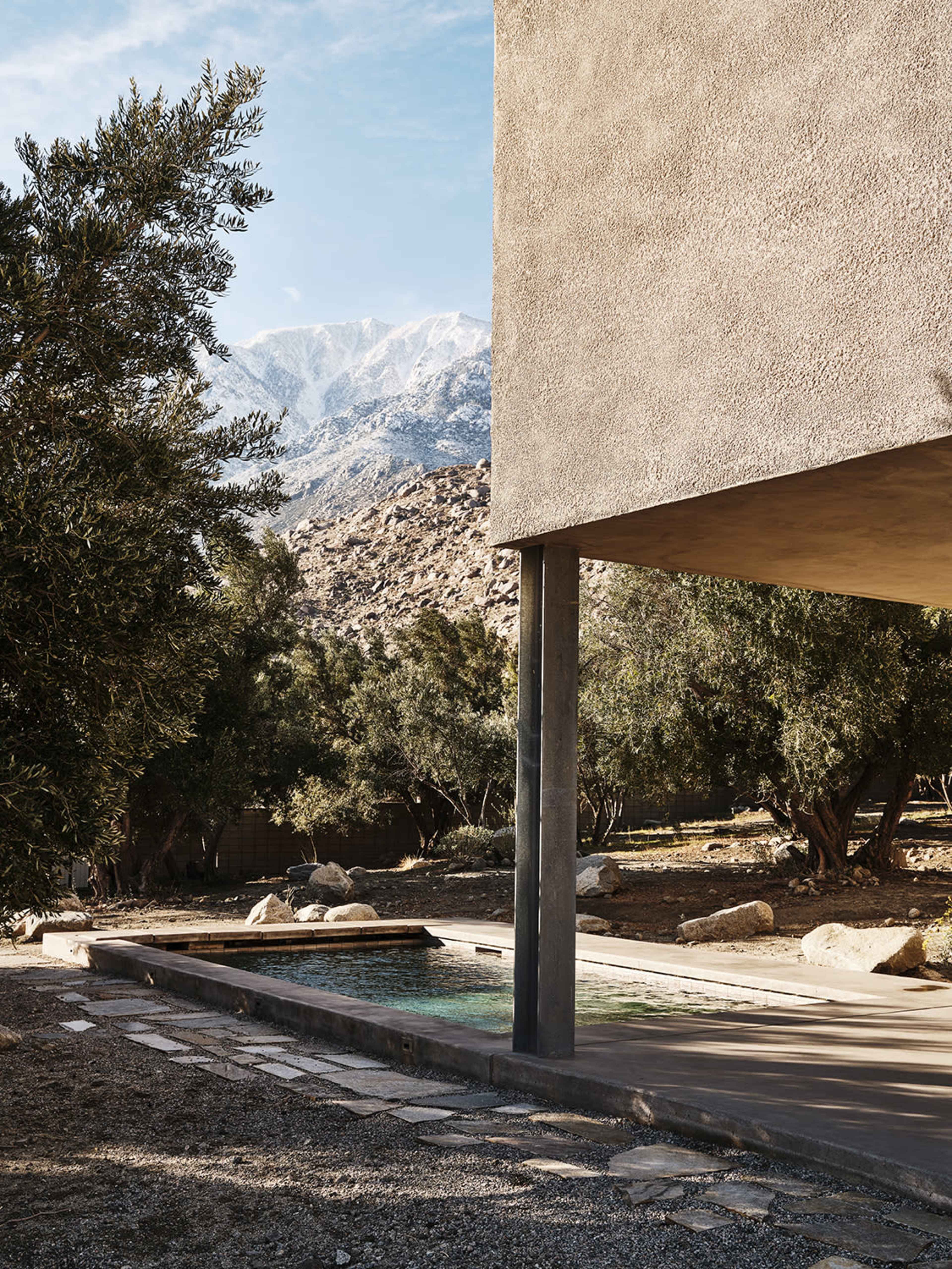 brutalist desert house in an olive grove with mountain views Image in , Whitewater, CA