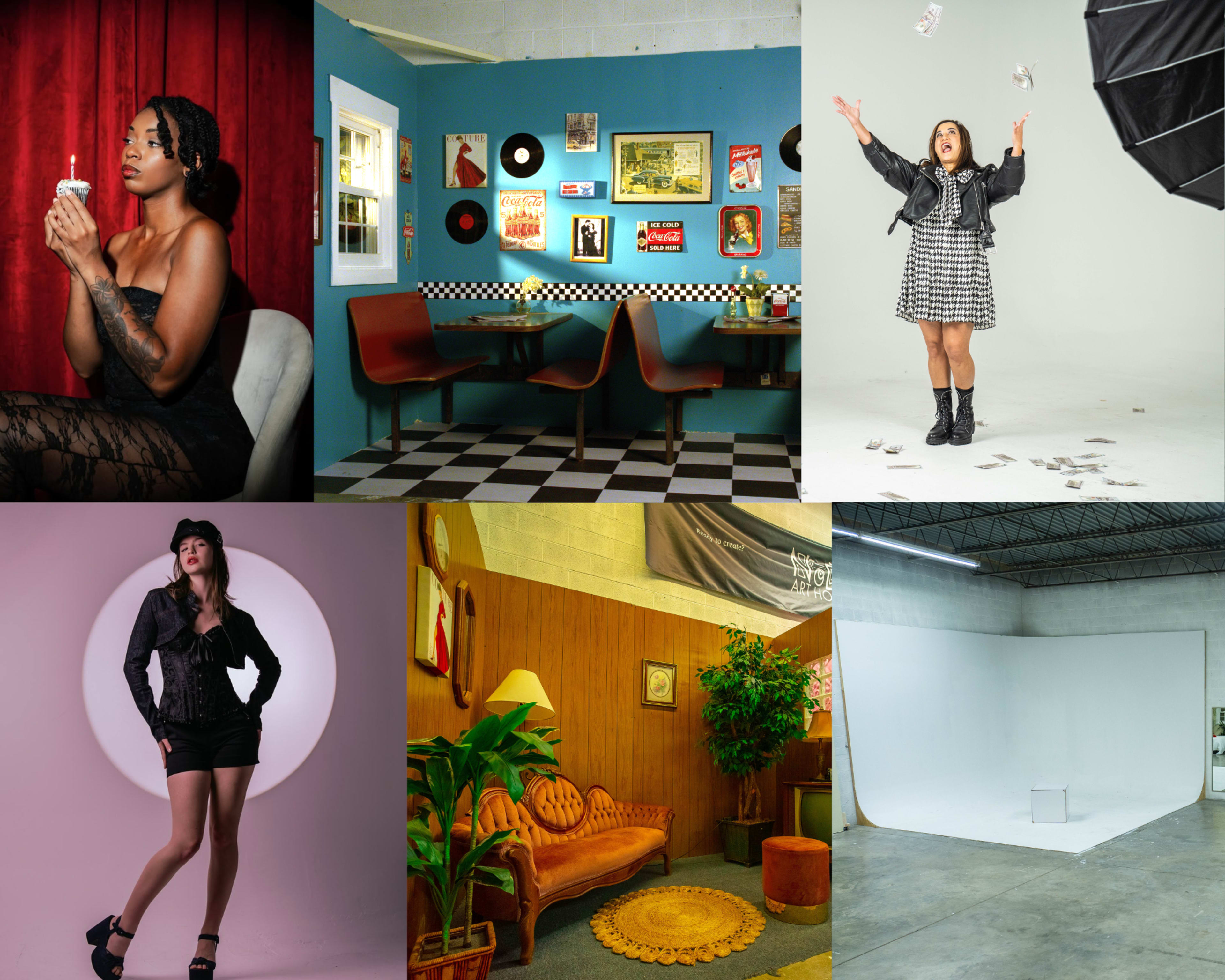 Large Warehouse Studio with Infinity Wall, Diner Set, Vintage Room Image in Sugar Creek, Charlotte, NC