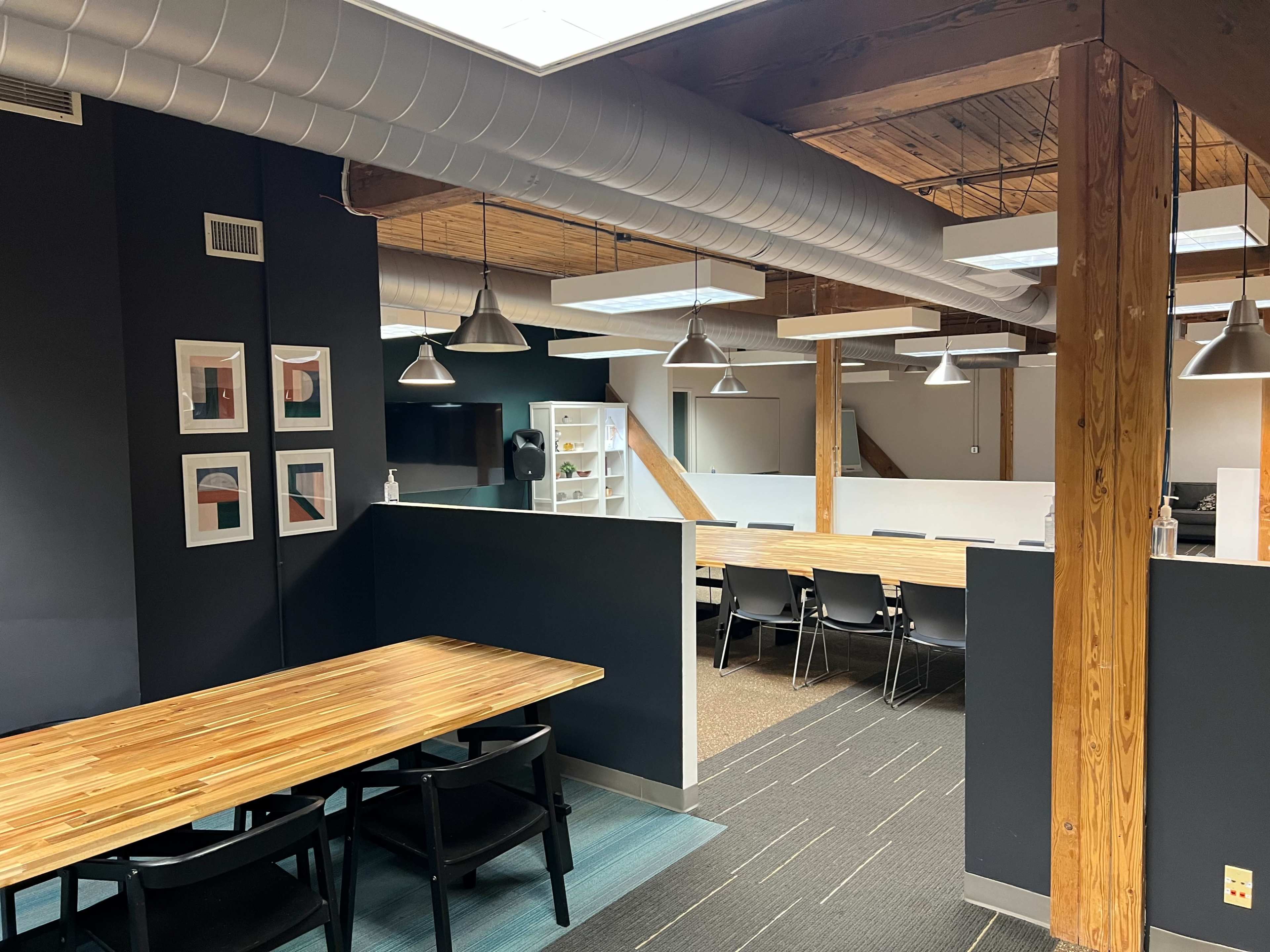Exposed Wood Beam High Ceiling Open Office Space in Downtown w/ view of Space Needle Image in Belltown, Seattle, WA