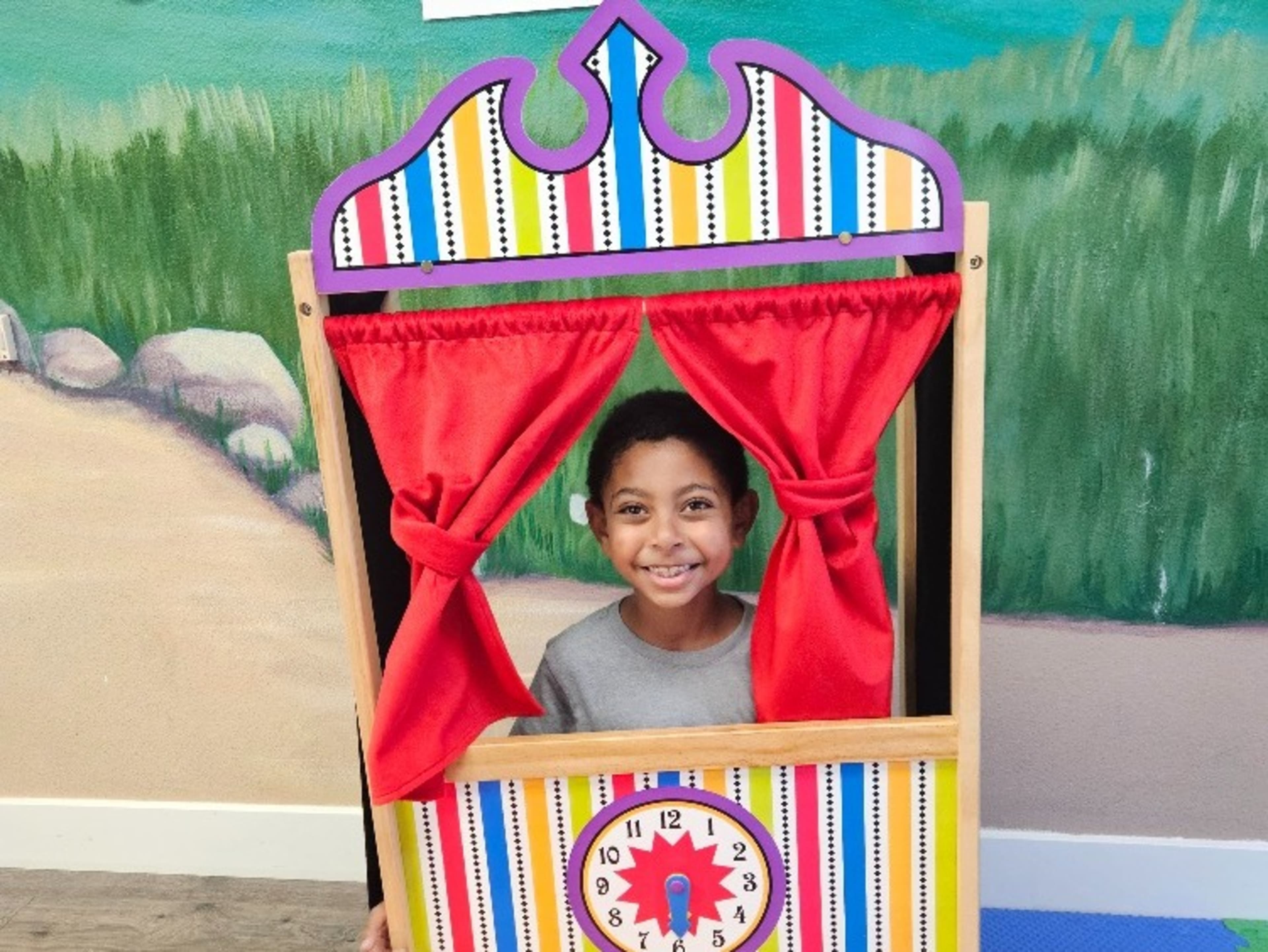 Red Curtain Pretend Play Area