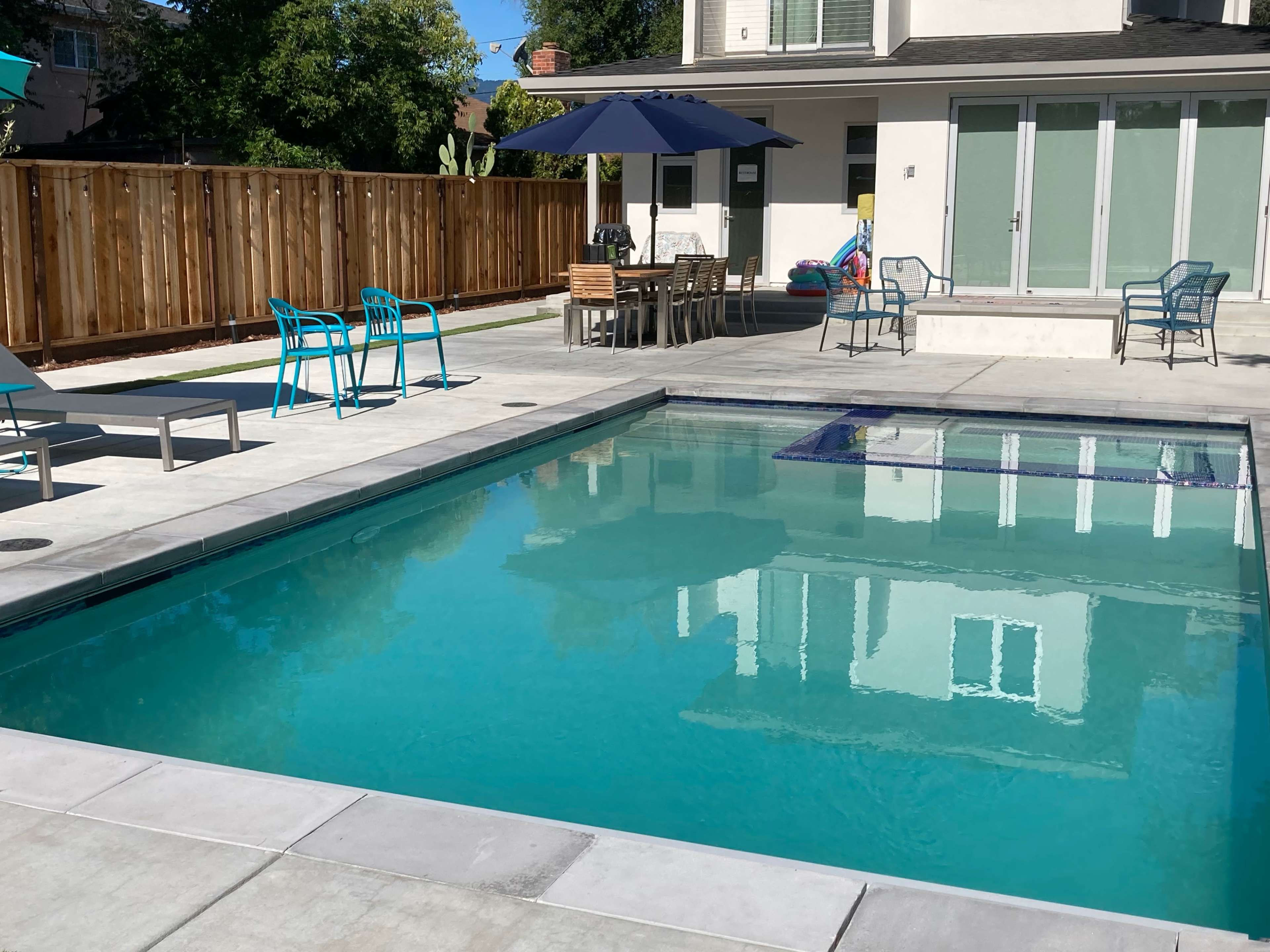 New Spacious, Modern Backyard with Pool & Hot Tub Image in San Tomas, Campbell, CA
