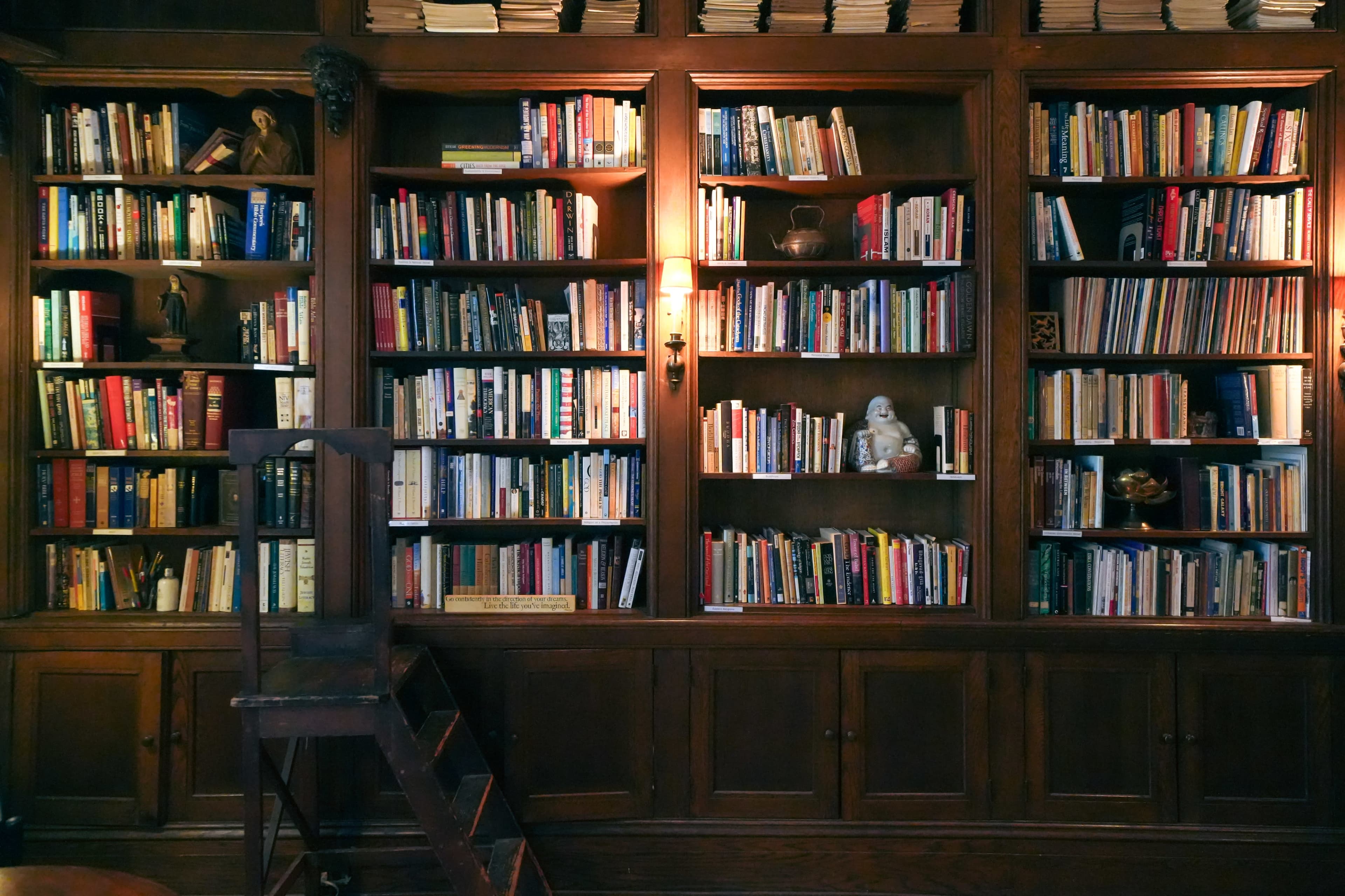 Vintage Scholarly Library with Wooden Bookshelves and Classic Study Rooms Image in Brooklyn Heights, Brooklyn, NY