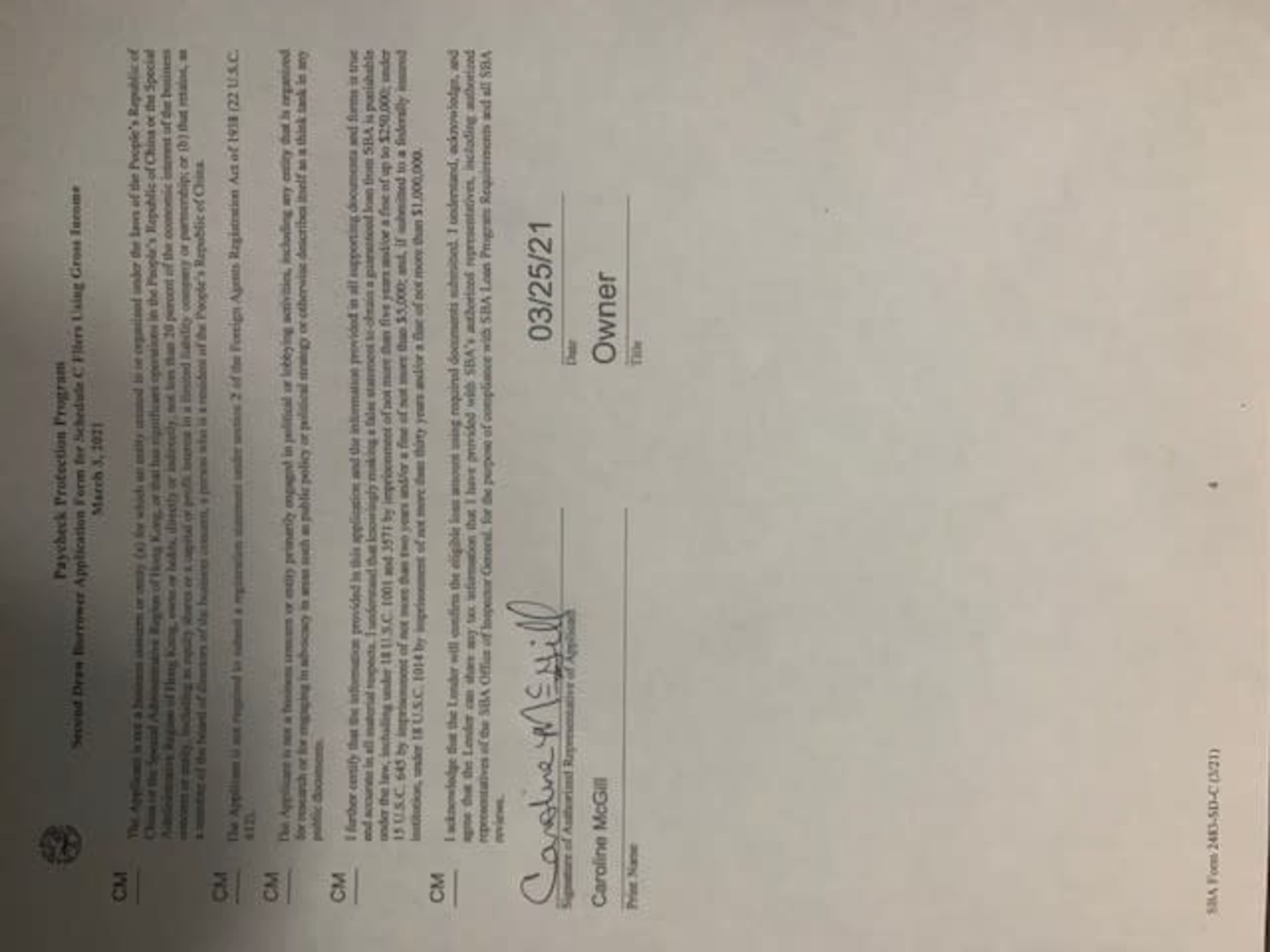 A document dated March 25, 2021, with a section labeled "Owner" and a signature at the bottom.