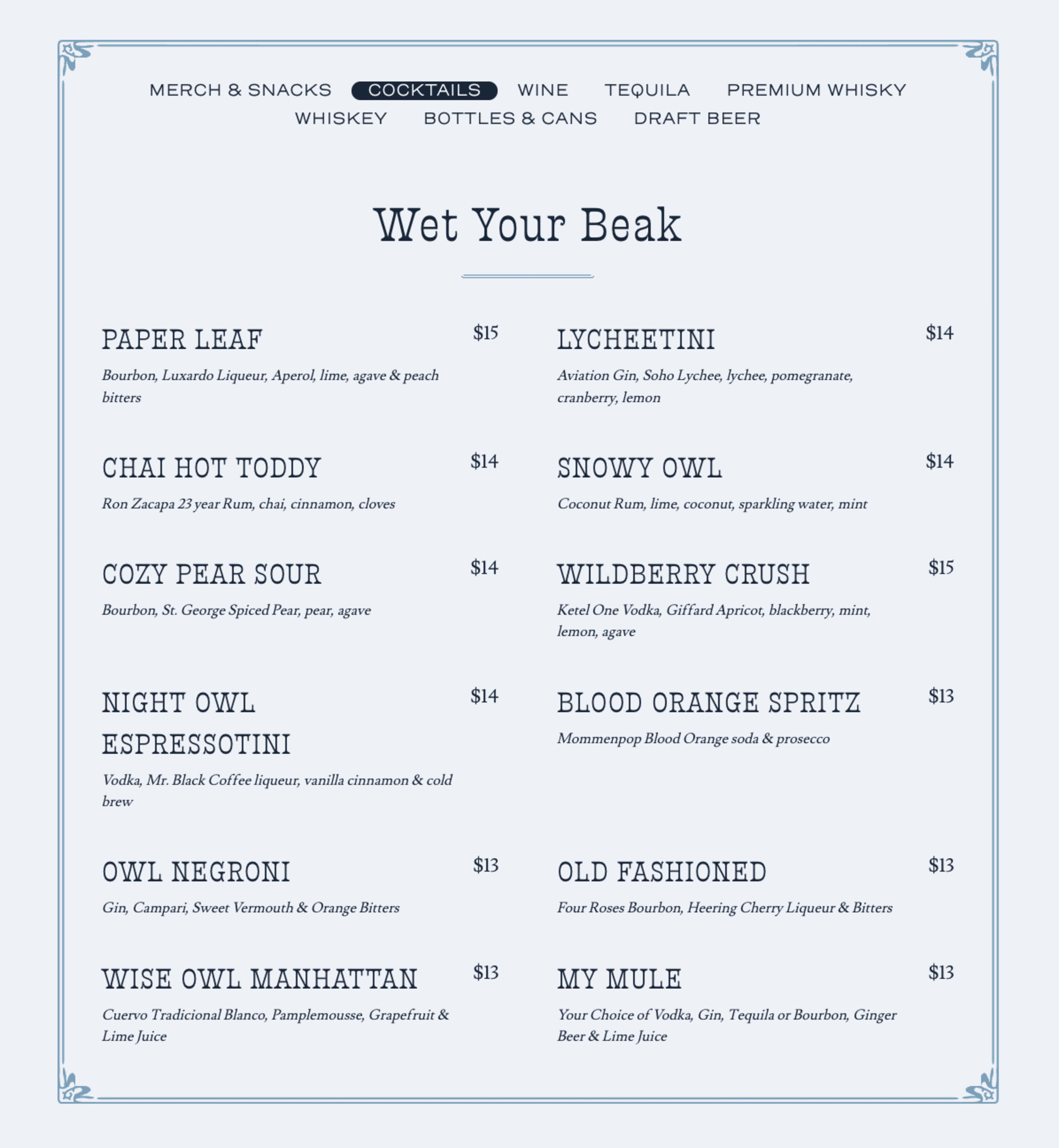 Menu offerings
