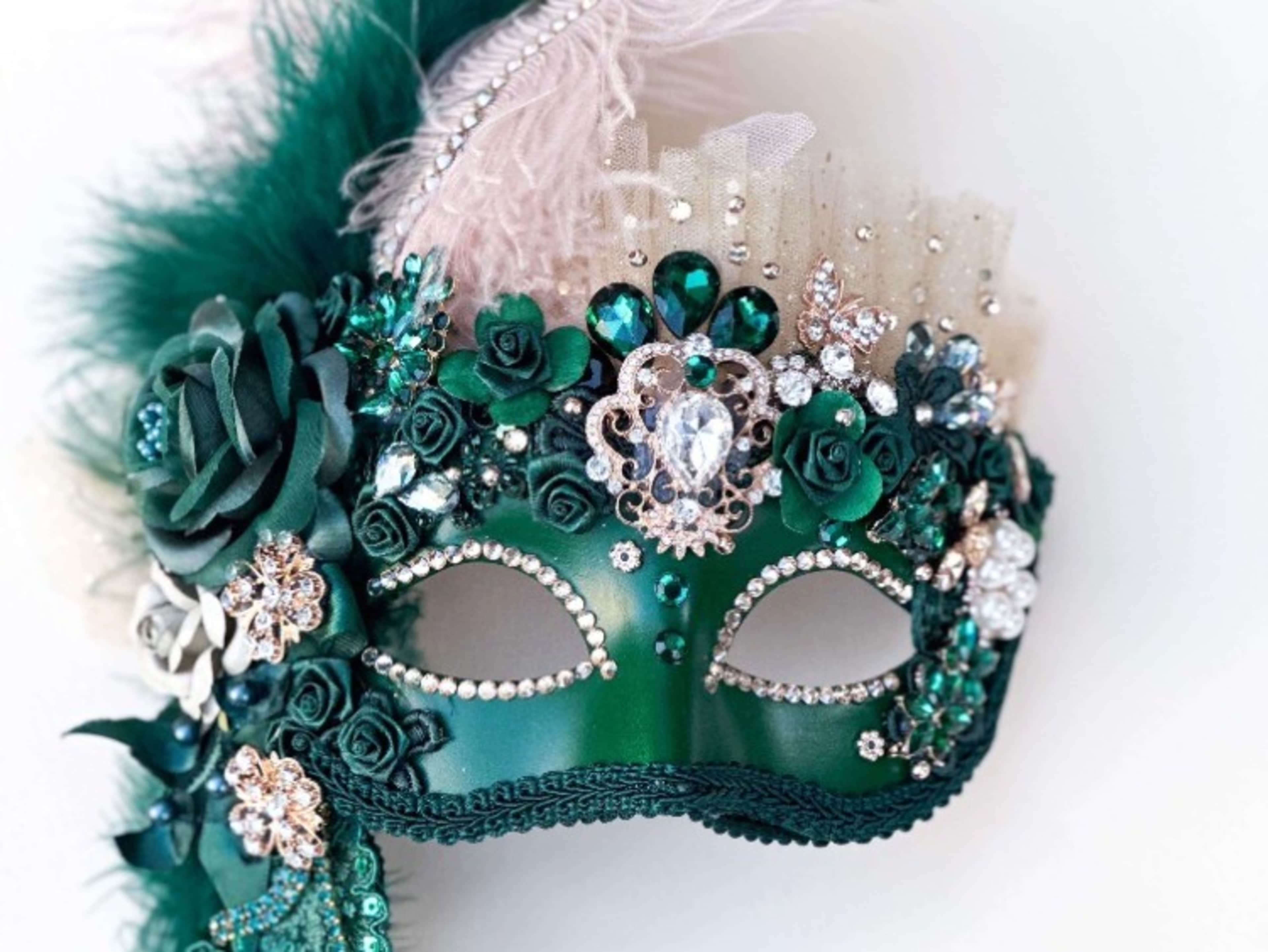 Emerald Green Jeweled Masquerade Mask