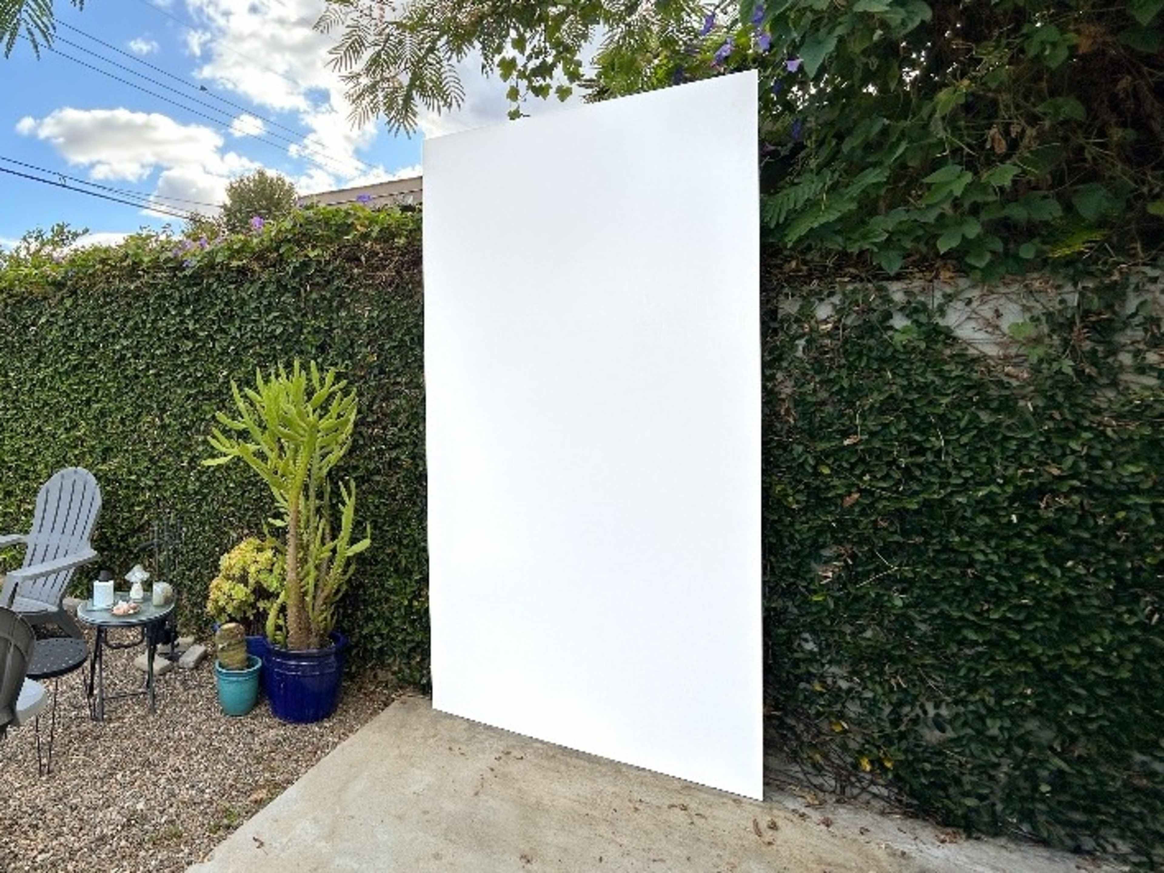 8x4 ft White Wood Backdrop w/ Stand and sandbags