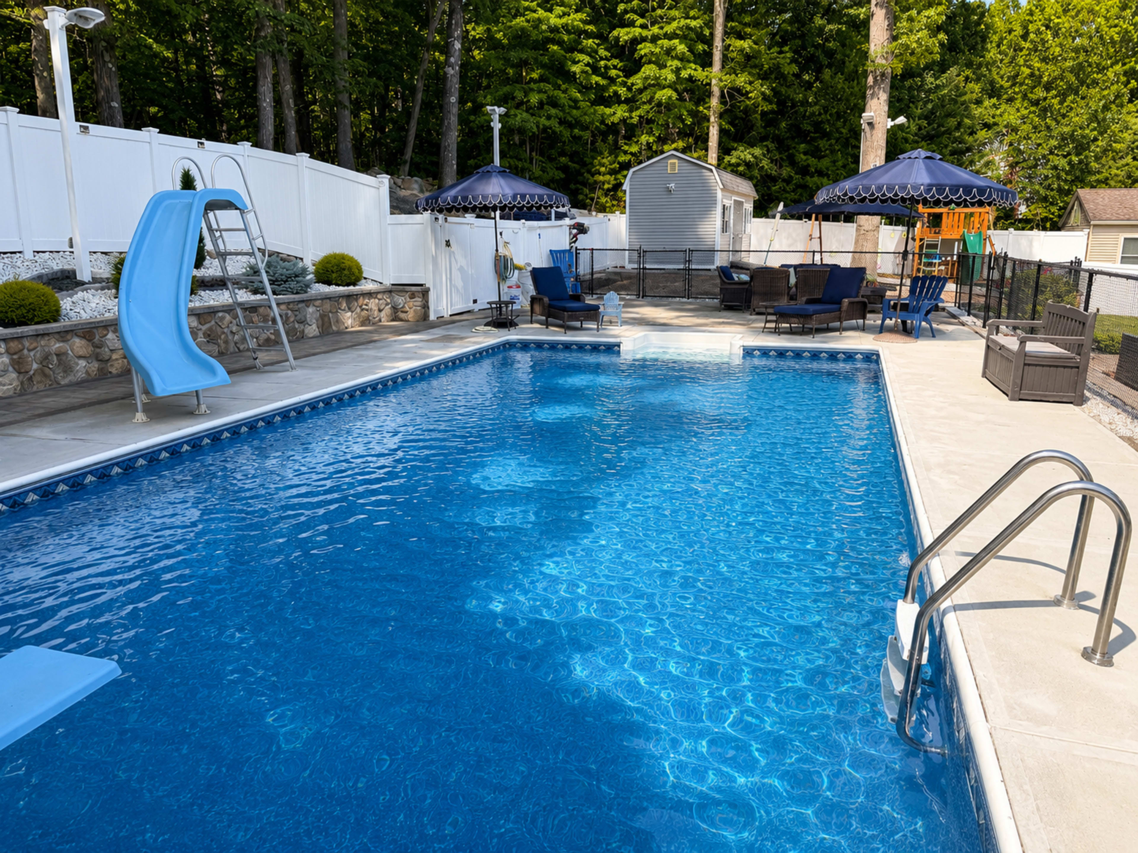 Private Resort-Style Backyard with Pool and Entertainment Space Image in North Grafton, North Grafton, MA