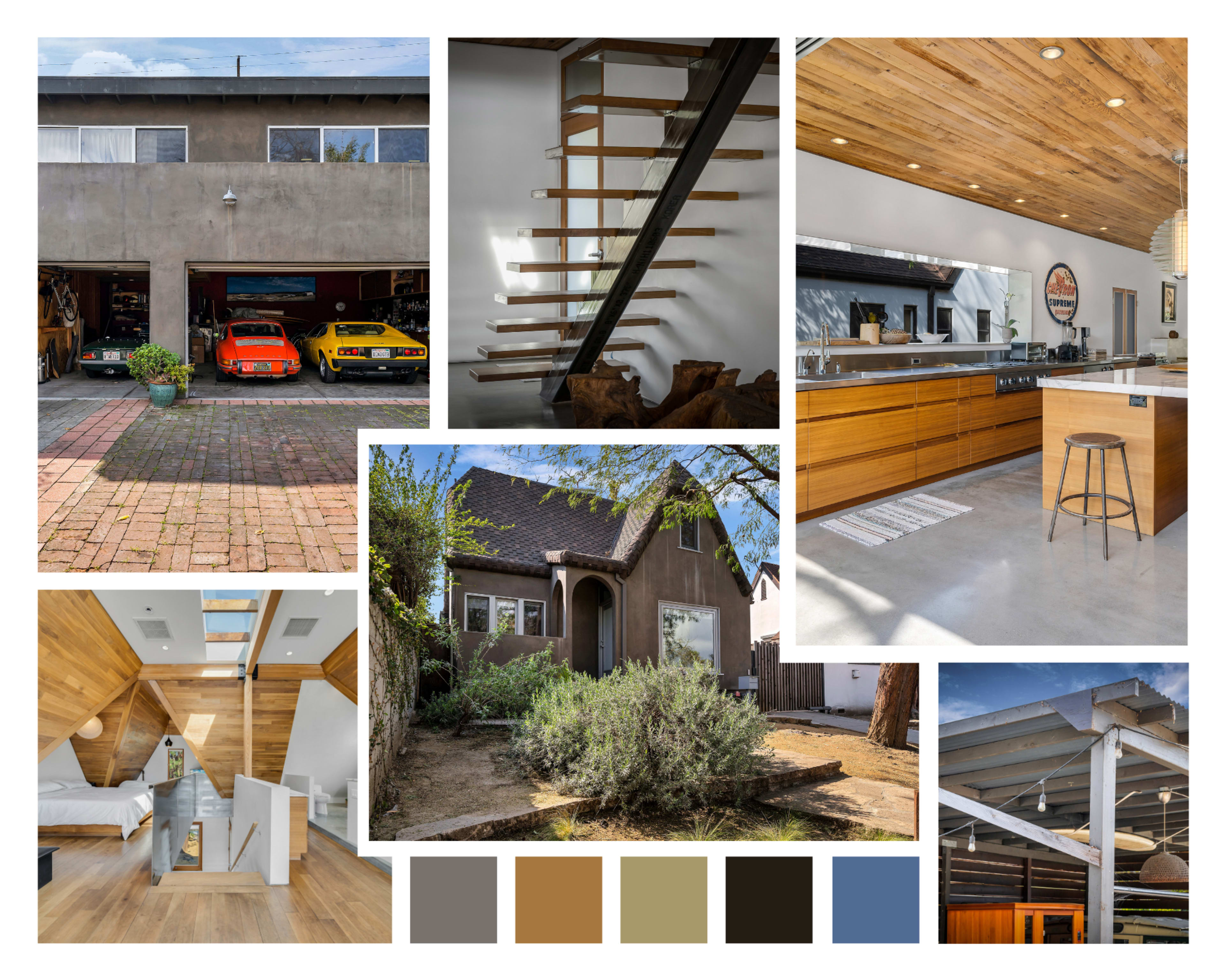 The collage features various interior and exterior architectural elements, including a modern kitchen, a staircase, and different styles of homes and landscaping.