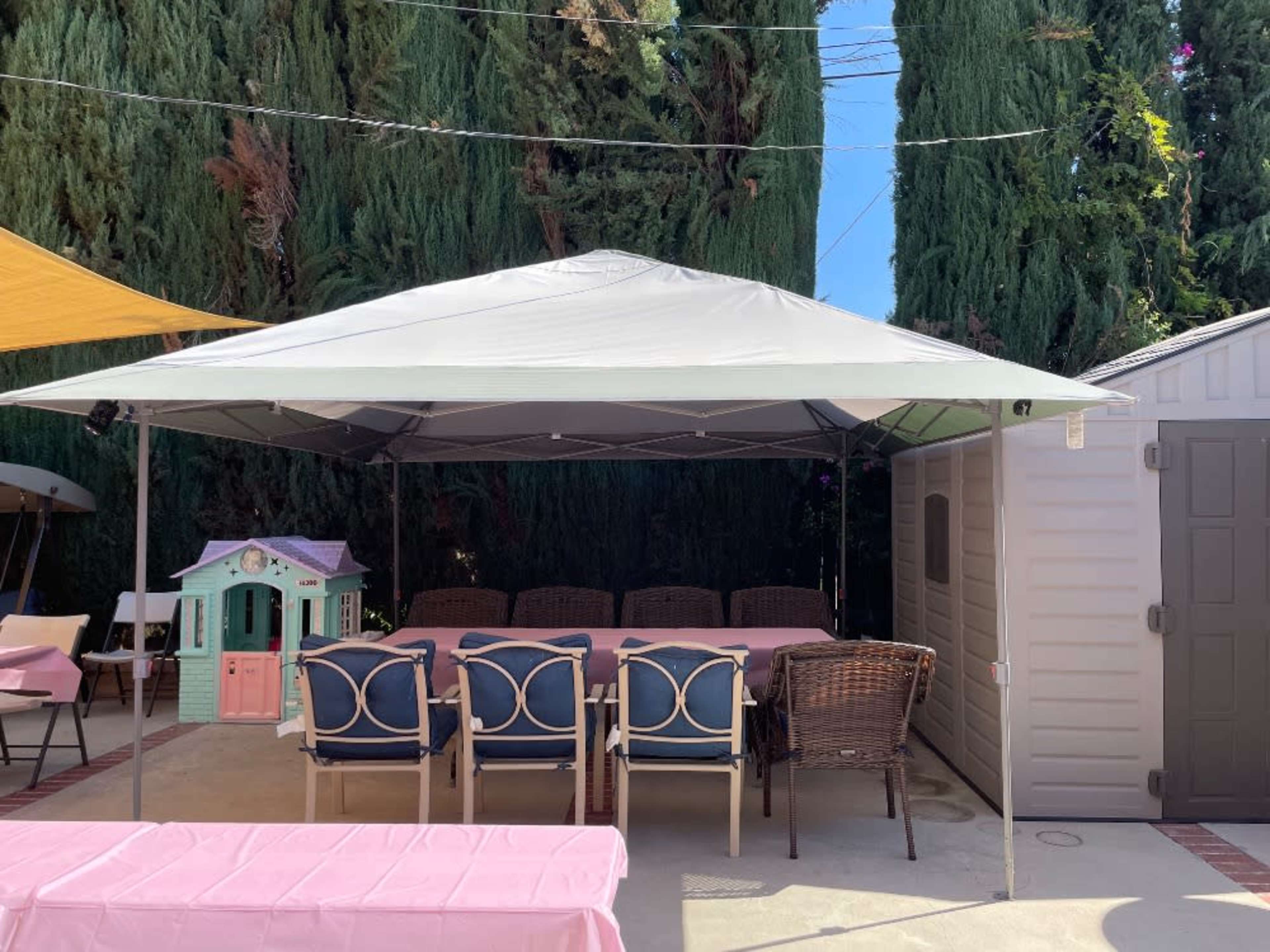 Pop up patio with tables & chairs for 12