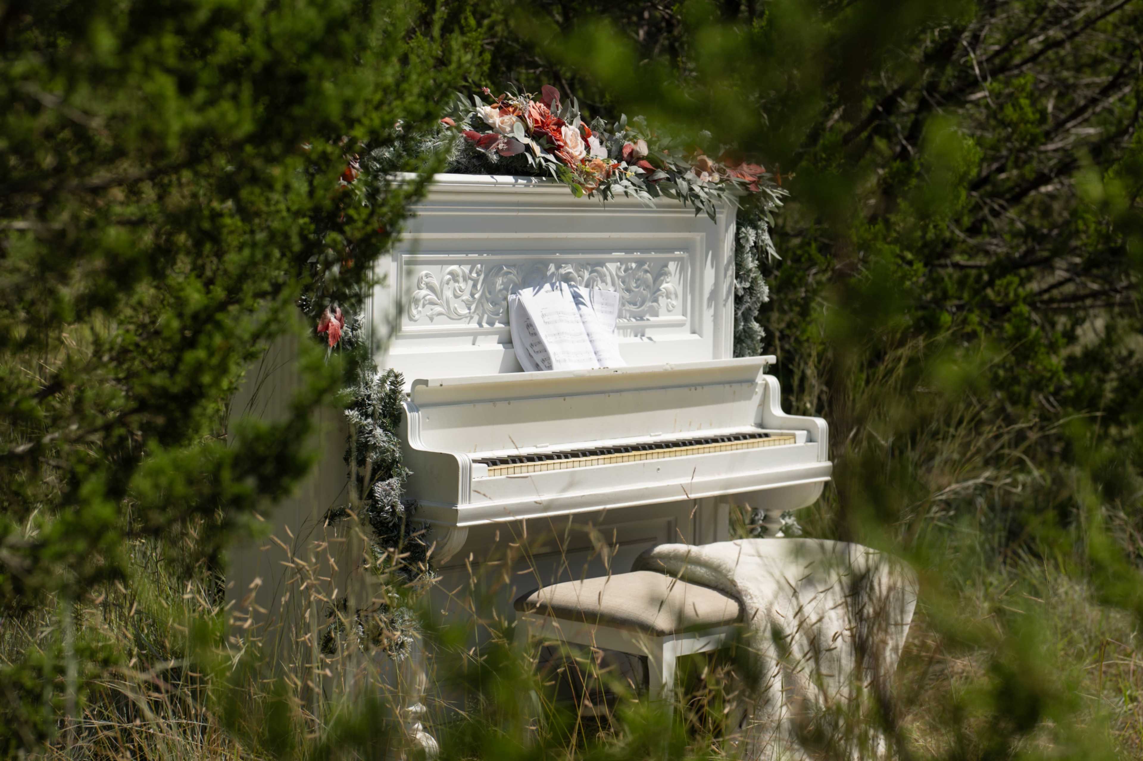 Whimsical White Piano in the Woods Image in , Weatherford, TX