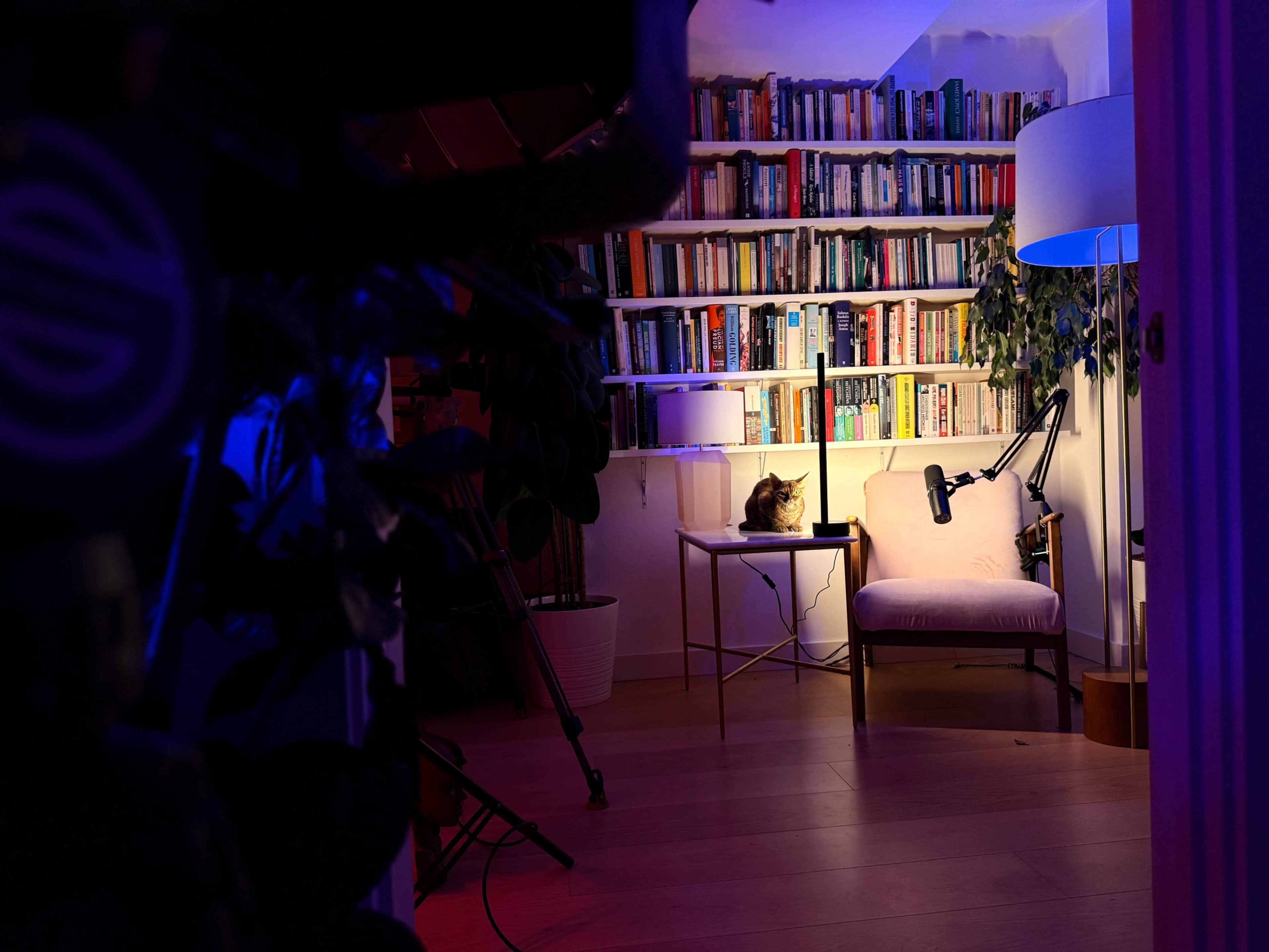 Podcast TV Studio & bookshelf Image in Canary Wharf, London, ENG