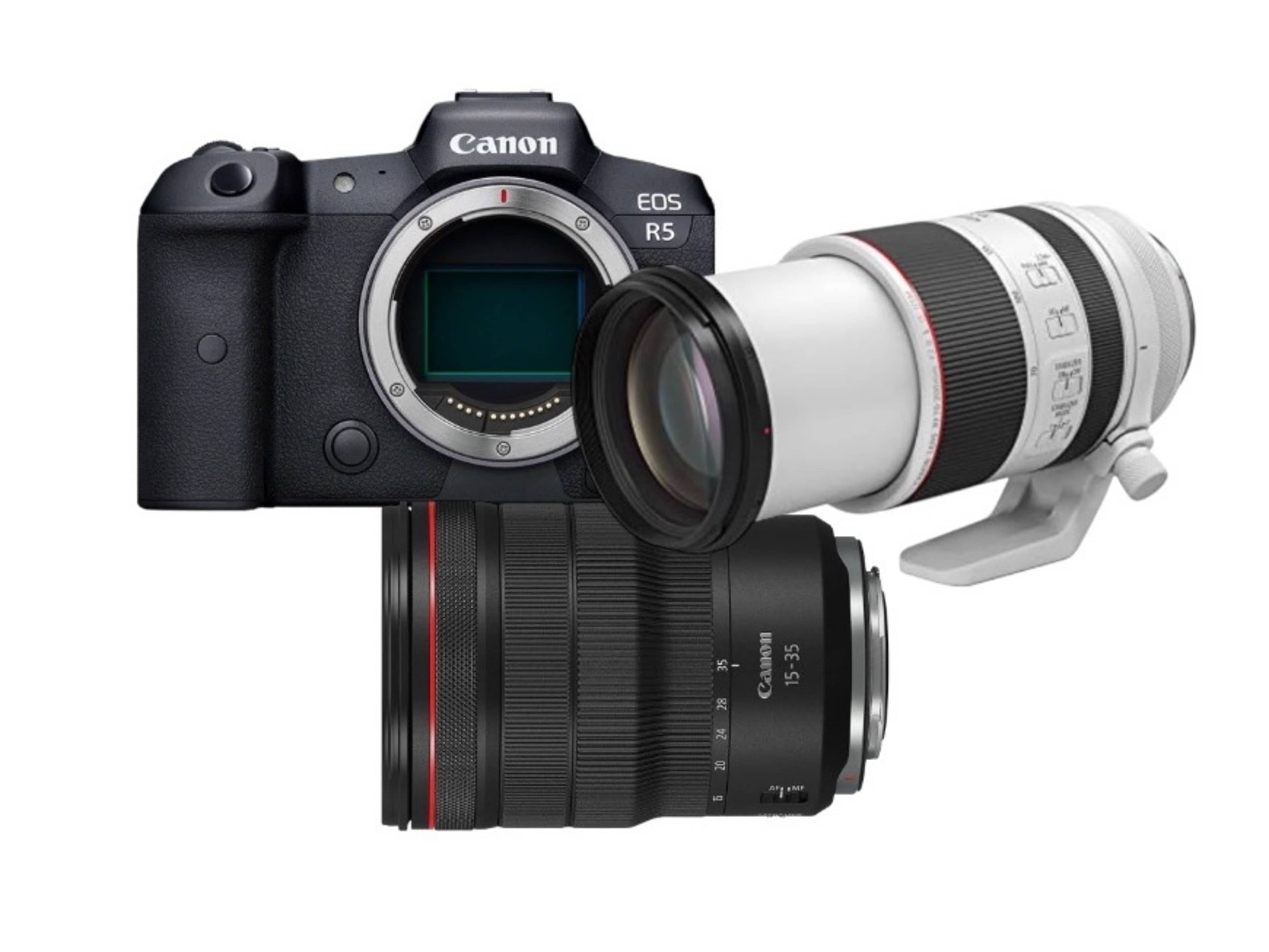 Canon EOS R5 + RF 15-35mm lens + RF 70-200mm lens
