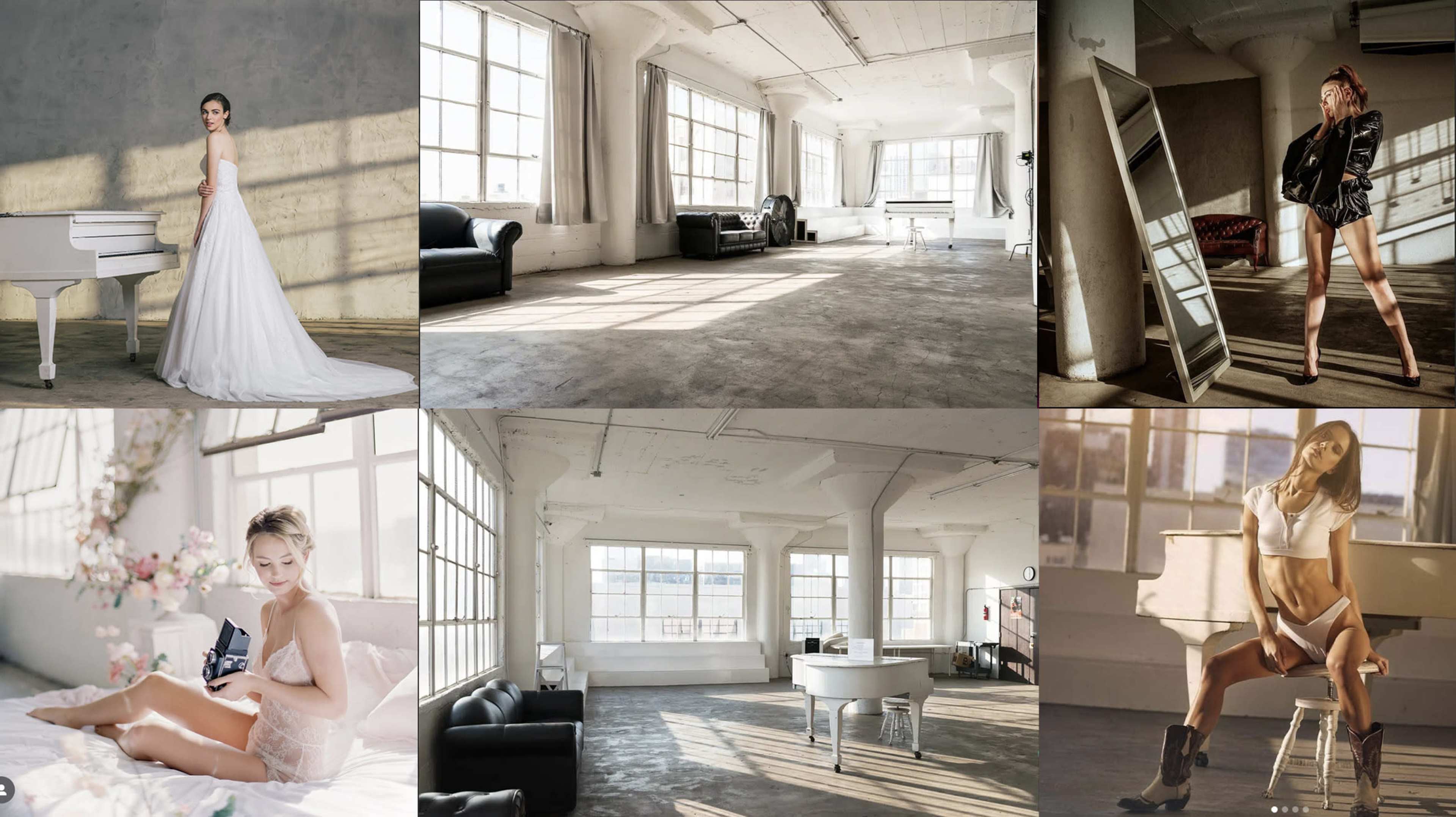 Beautiful White Loft Studio with White Piano, Steps, Lots of Daylight, Concrete & Wood Walls, Big Framed Windows - ART 1 Image in Central LA, Los Angeles, CA