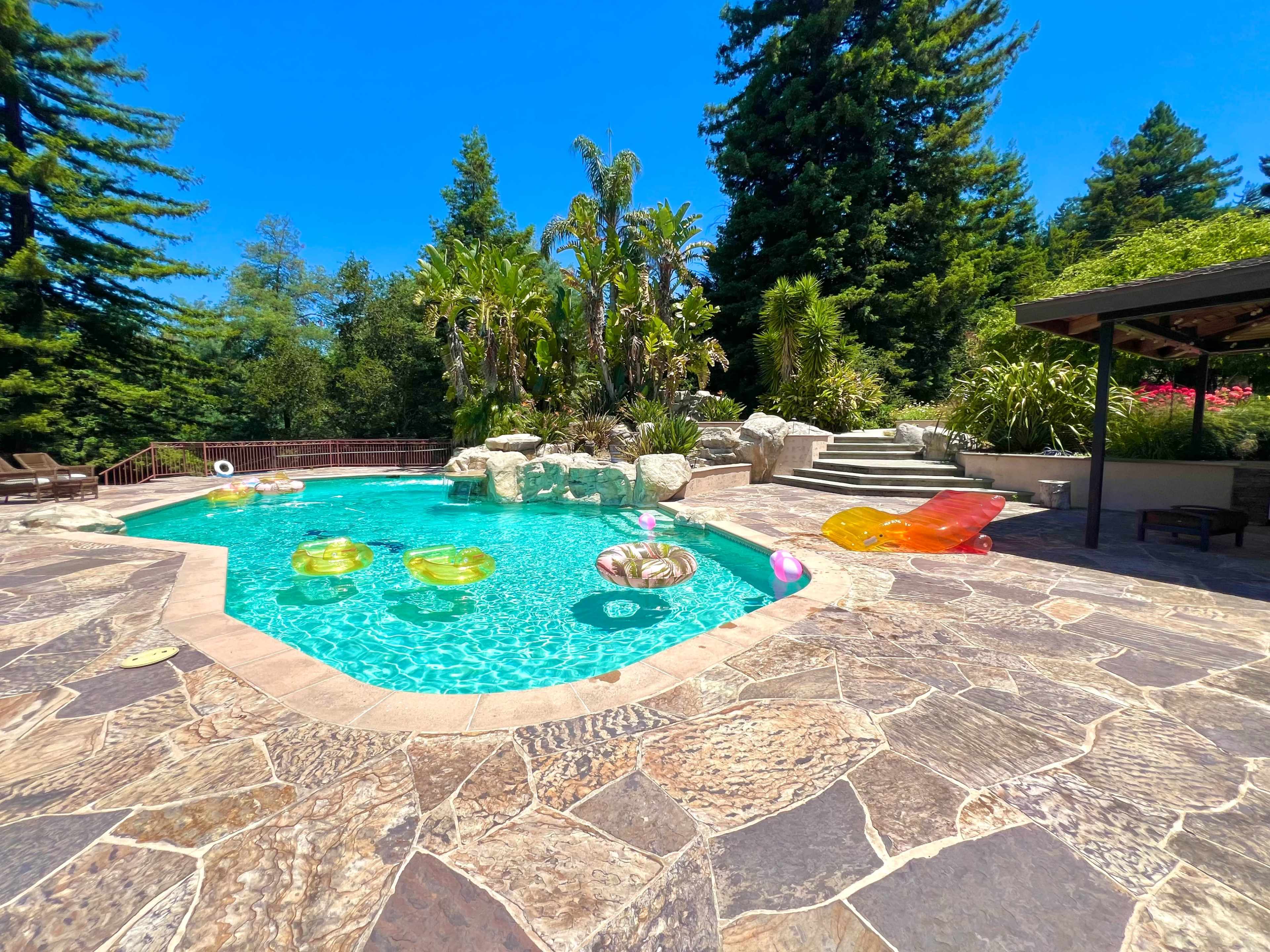 Tropical Paradise with Slide + View in the Santa Cruz Mountains Image in , Scotts Valley, CA