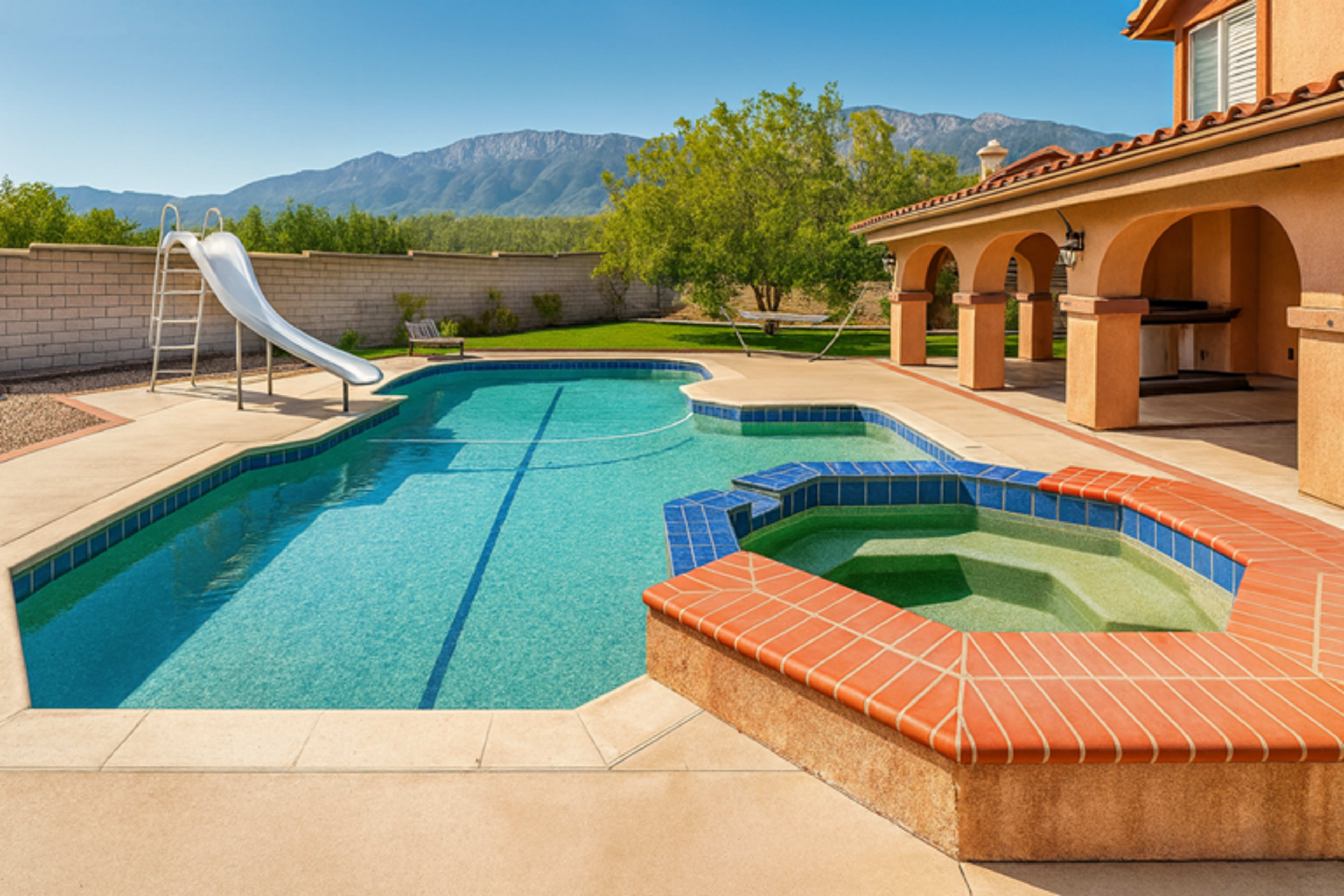 Sunny California Backyard with Pool and Mountain Views Image in Rancho Cucamonga, Rancho Cucamonga, CA