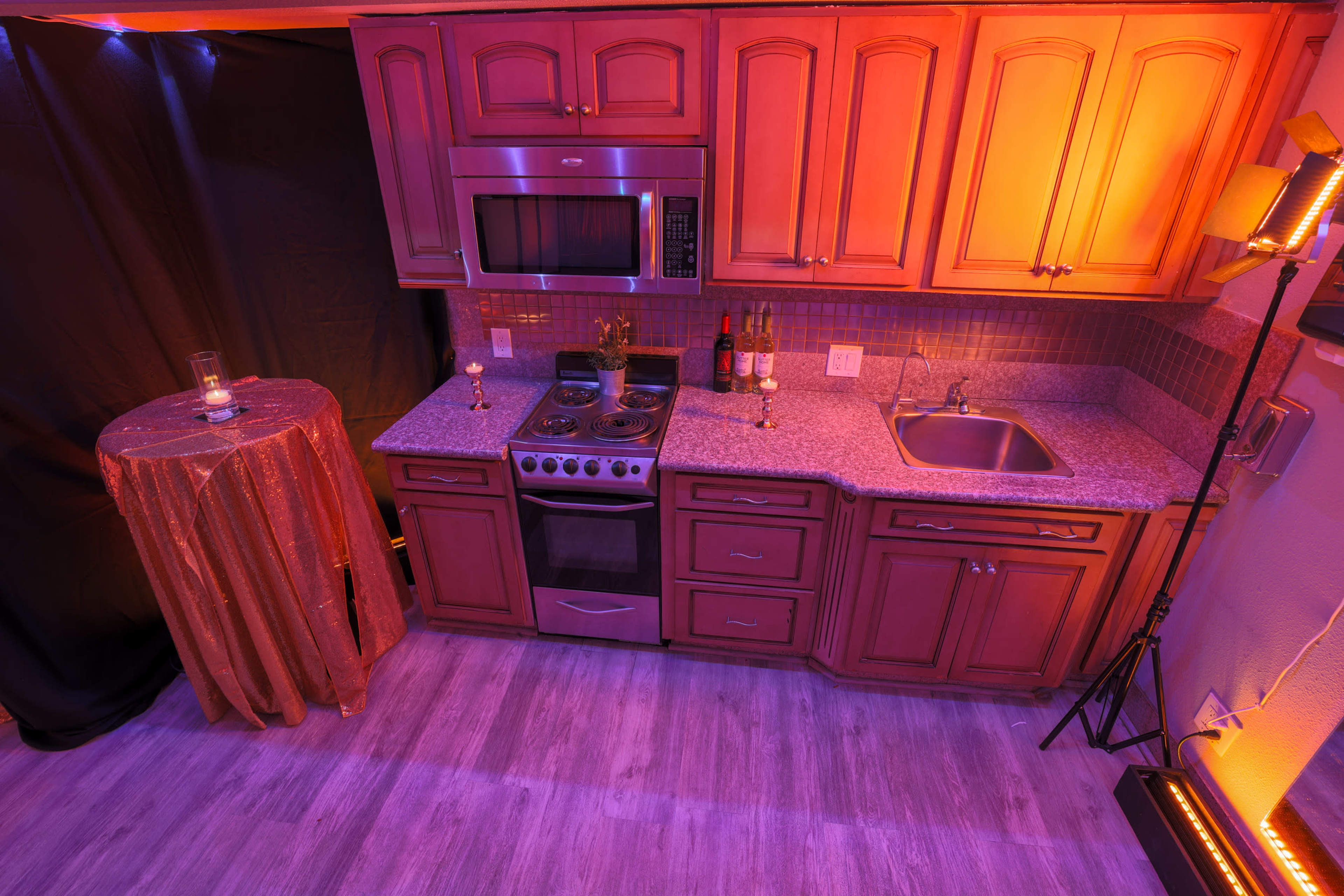 Intimate  Event Space with Custom Lighting Image in French Court, Santa Ana, CA