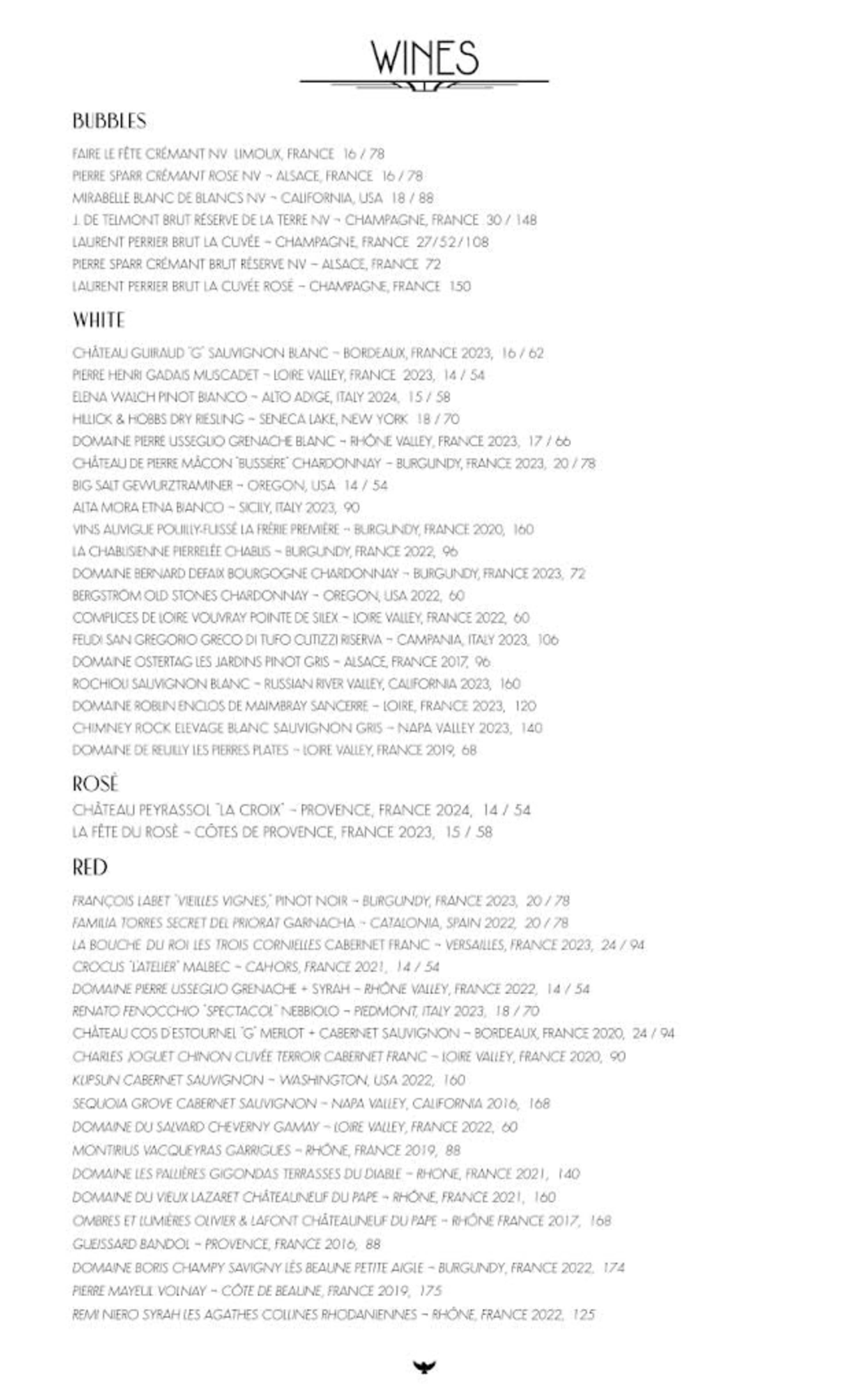 Menu offerings
