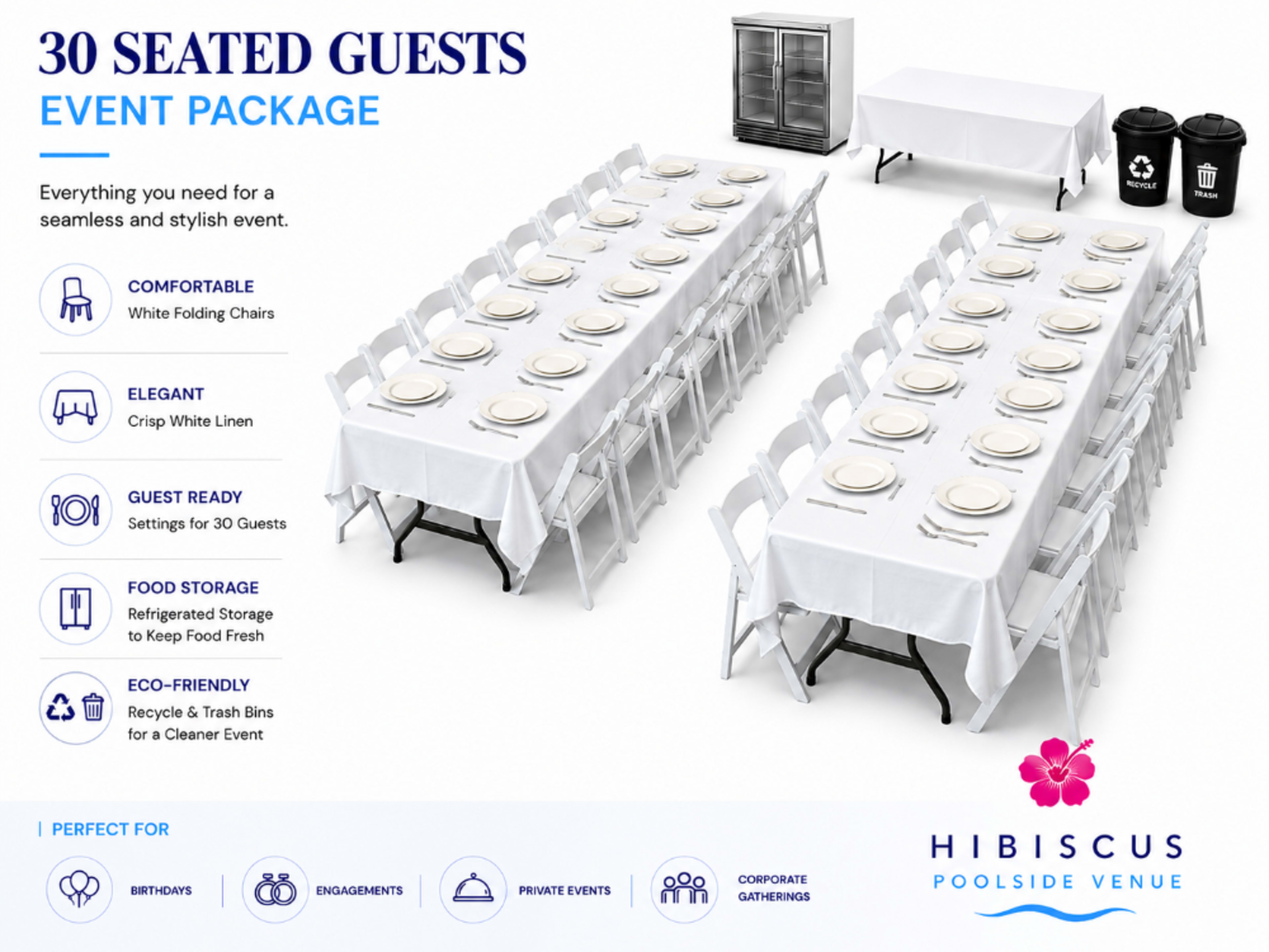 30 Guests Seated Event Package
