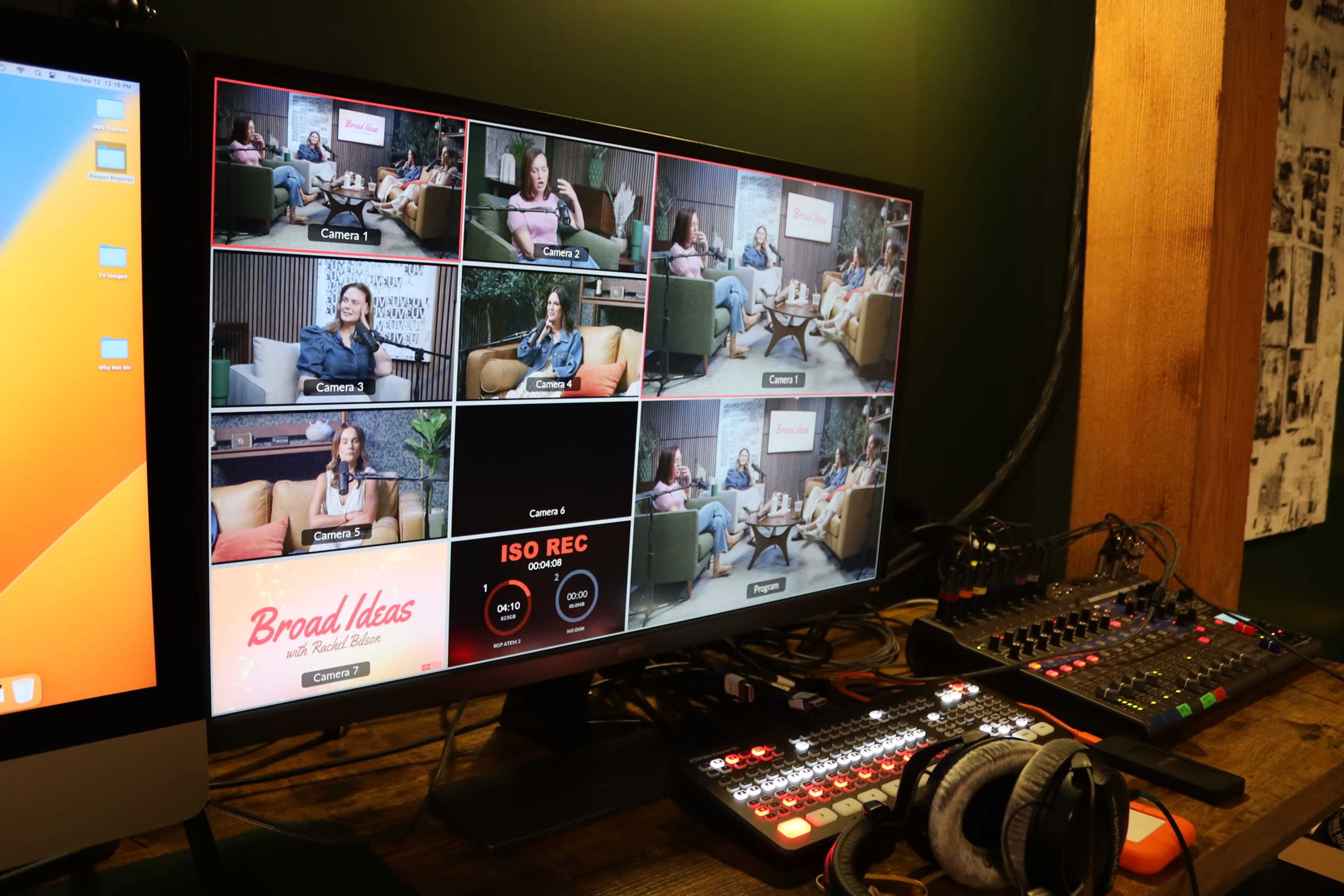 Pre-Lit, Luxe Podcast Studio with Engineer and Equipment (6K BlackMagic Cameras, Shure SM7B Mics, Custom Lighting) Image in Tropico, Glendale, CA
