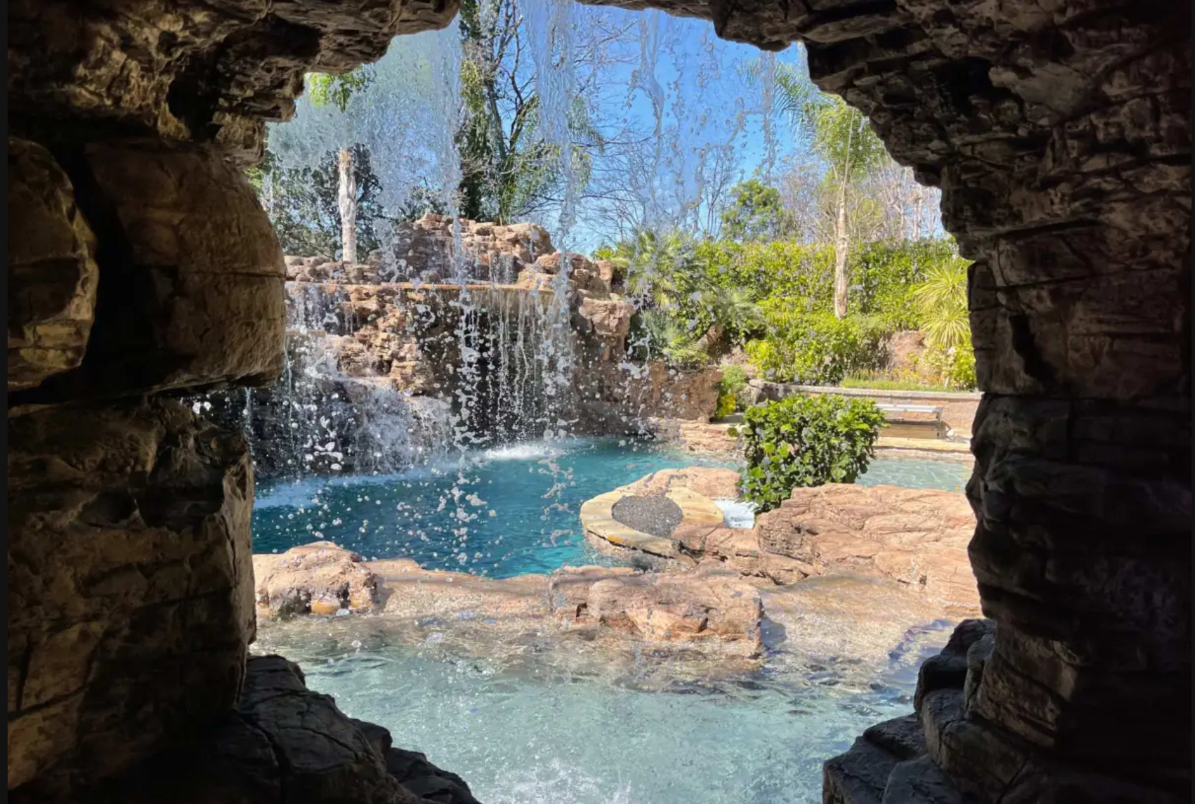 Beautiful Vegas type pool with waterfall and hot tub. Image in Valley Village, Valley Village, CA